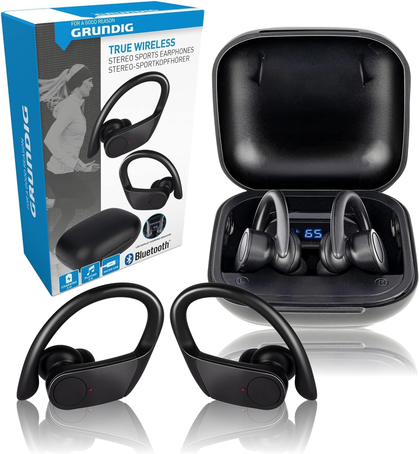 GRUNDIG True Wireless Bluetooth Headphones - 5 Hours Playtime - USB C Charging - Black image number 1