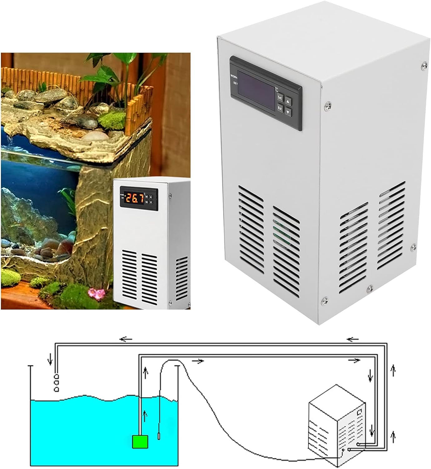 Aquarium Chiller, Aquarium Electronic Cooler Fish Cooling System Water Cooler for Freshwater Water and Seawater