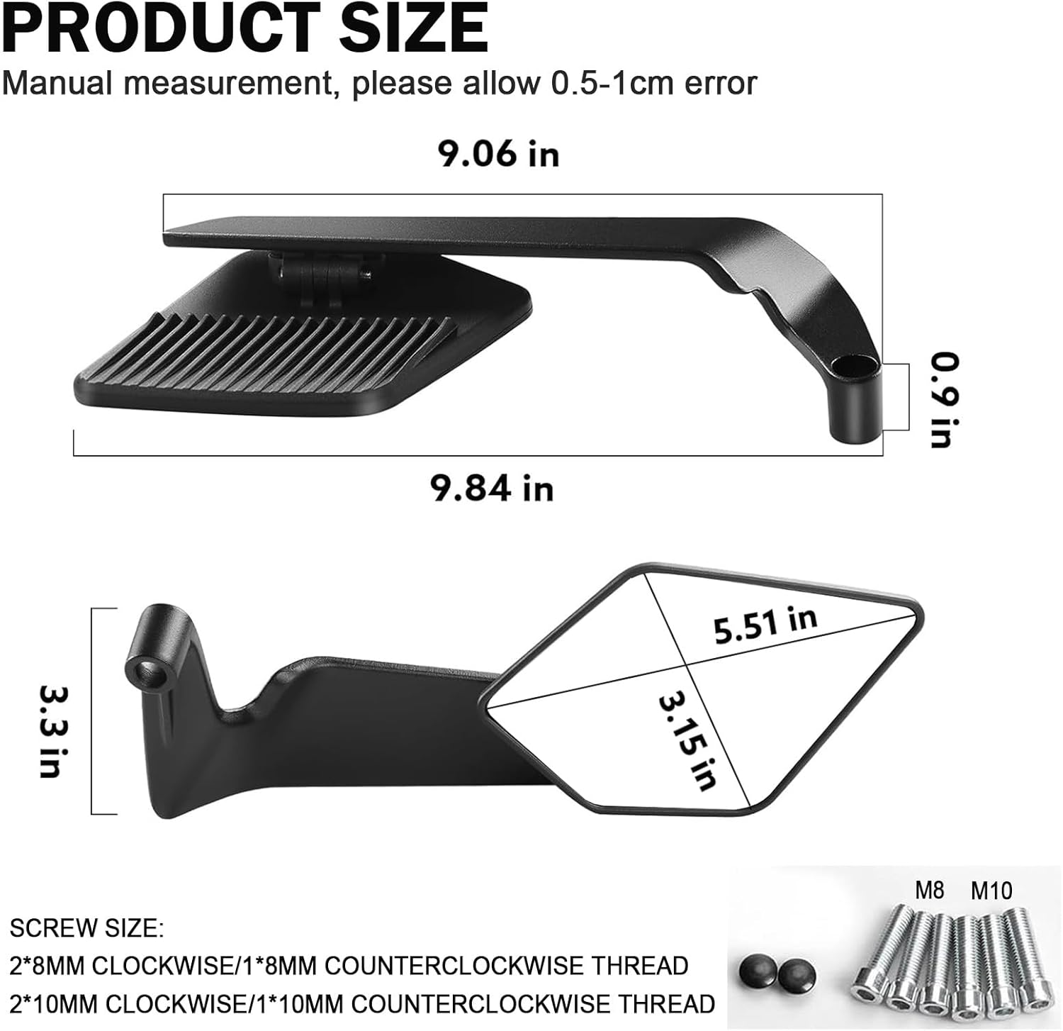 AULESSE Motorcycle Rearview Mirror, a Pair of Universal Motorbike Wing Mirrors with M8 M10 Threaded, Motorcycle Mirrors for Motorcycles Mopeds Scooter Cruiser image number 1