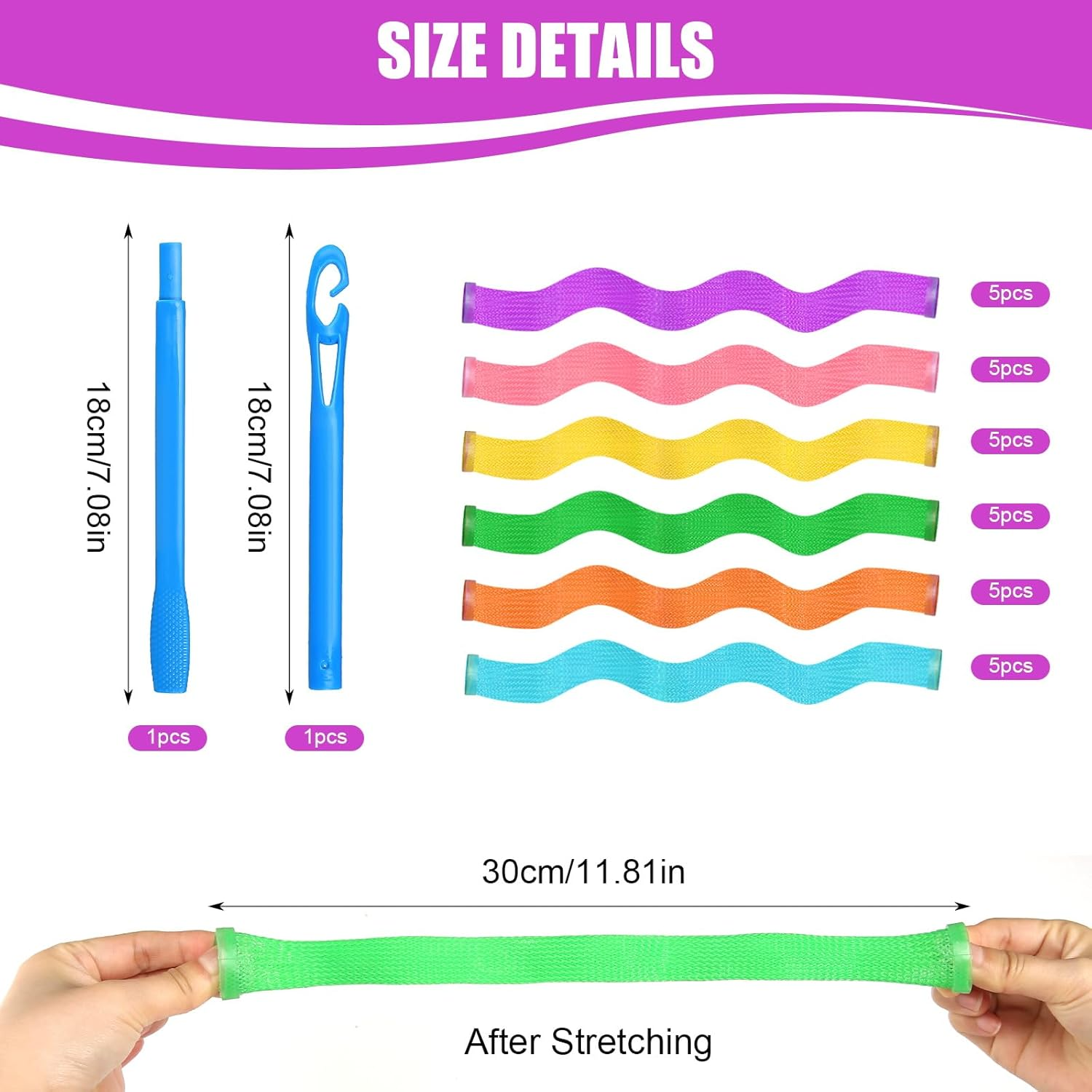 Curlers Pack of 30 Curls Wave Styling Kit Wave Formers with Styling Hooks Curlers without Heat Hair Curlers for Long Hair Short Hair (30 Cm) image number 1