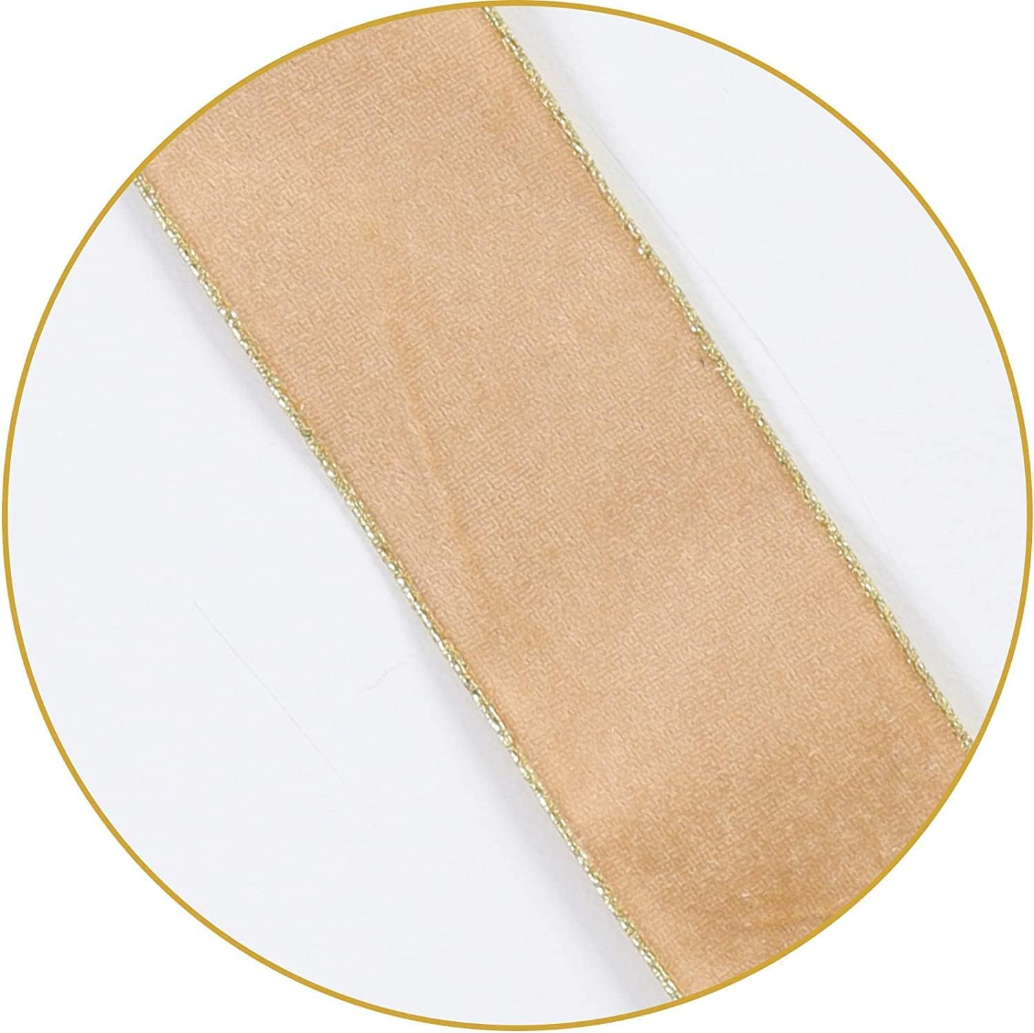 2.5Inch X 10 Yards Christmas Velvet Ribbon,2.5" Wide Wired Ribbon for Christmas Crafts Decoration, Wrapping Crafts (Champagne Gold) image number 6