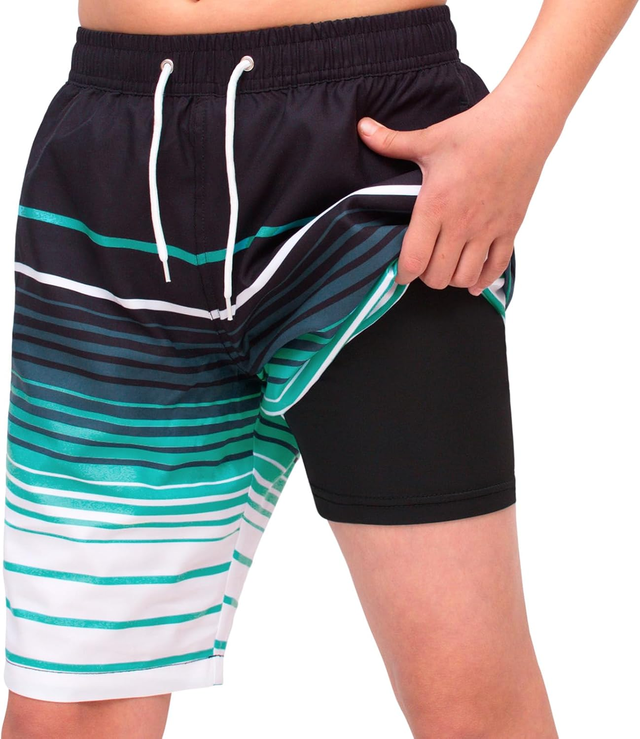 MEILONGER Boys Swim Trunks with Compression Liner 2 in 1 Bathing Suits for Kids Quick Dry Board Shorts Swimming Swimwear Size,8,10-12,14-16,