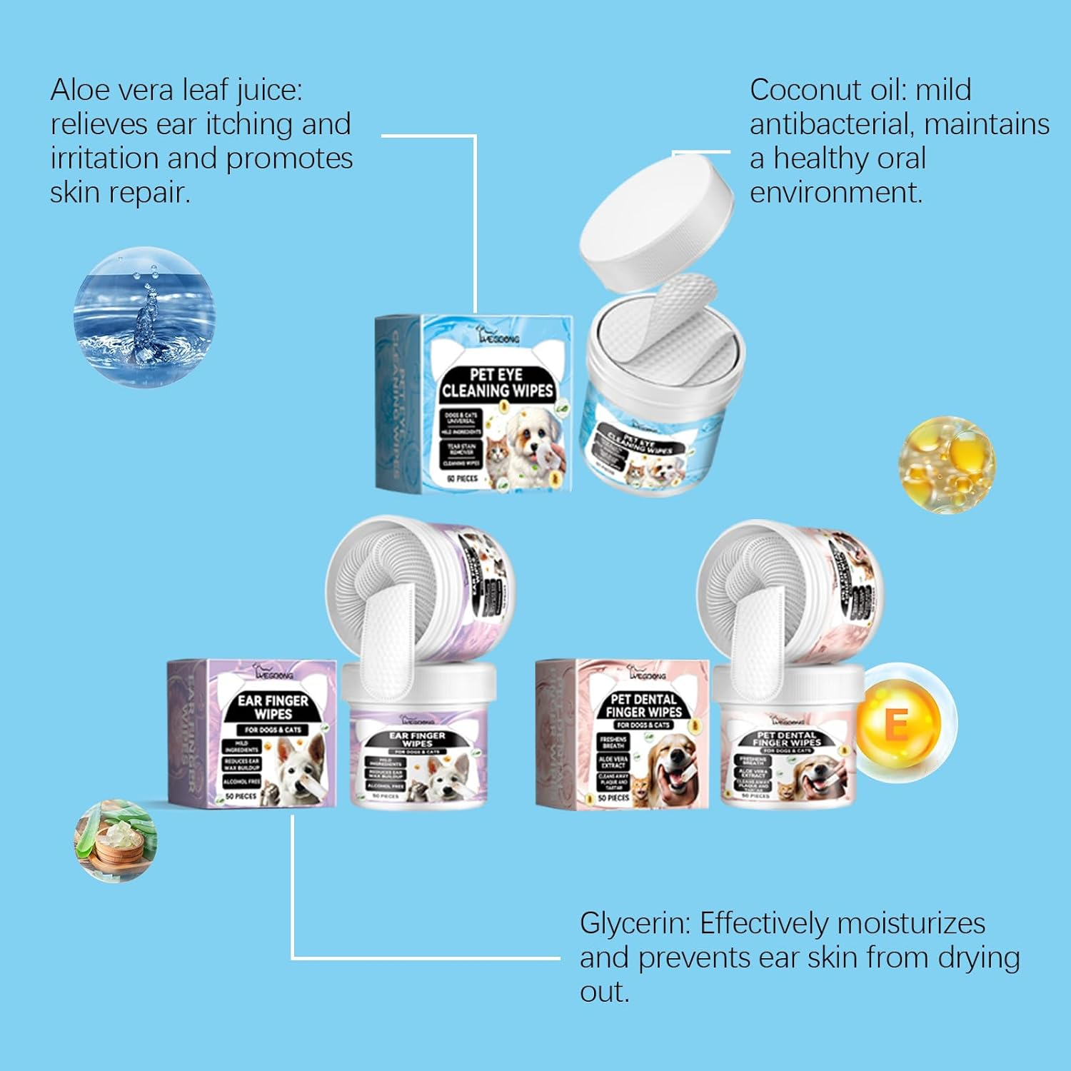 Pet Dental and Hygiene Cleaning Kit, Gentle Teeth, Ear and Eye Care Wipes with Finger Design, Long-Lasting Formula image number 5