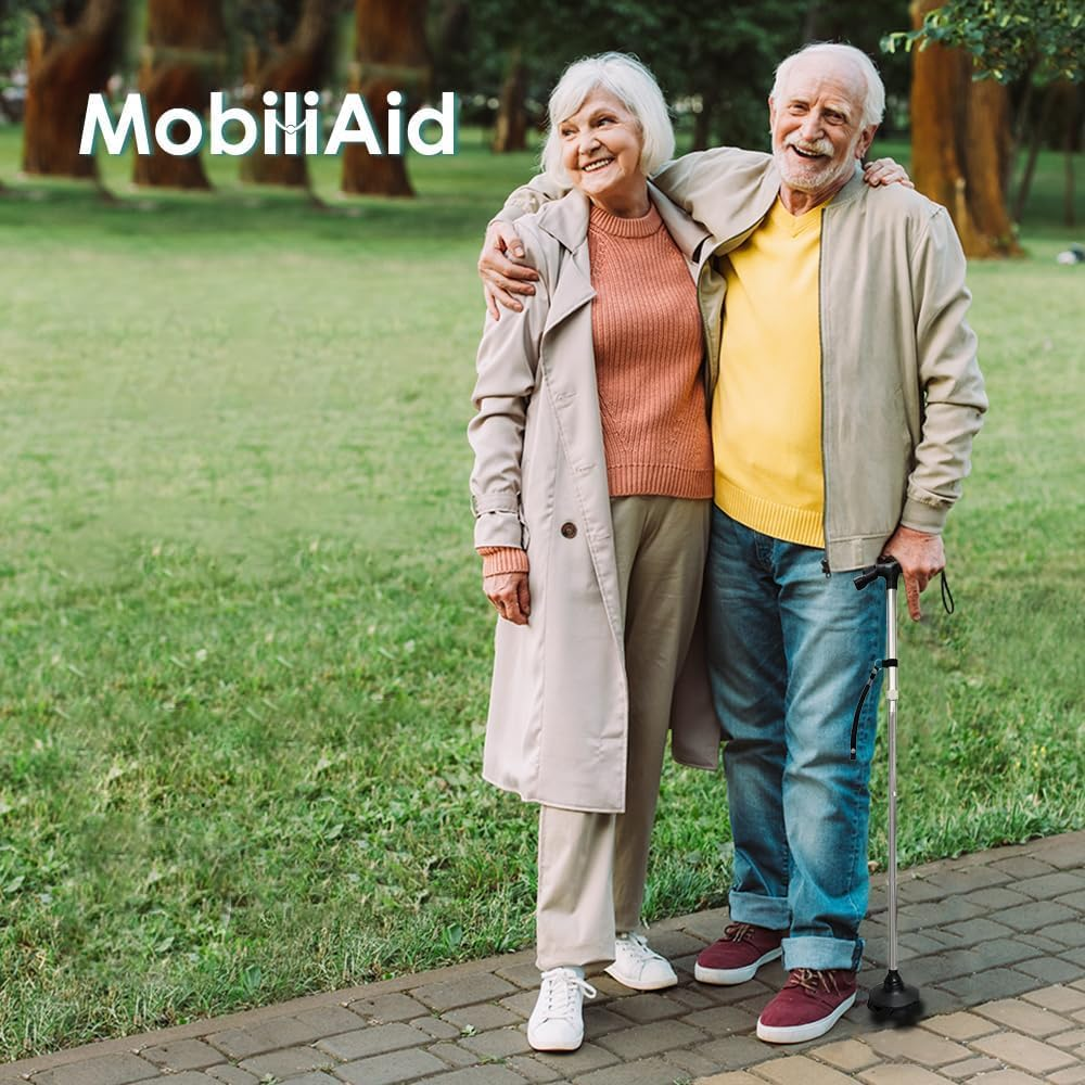 New Improved Mobiliaid Elegant Foldable Walking Stick with LED Light - Walking Sticks for Seniors - Folding Walking Stick Cane - Portable, Adjustable & Lightweight - Walking Cane for Daily Use/Travel image number 1