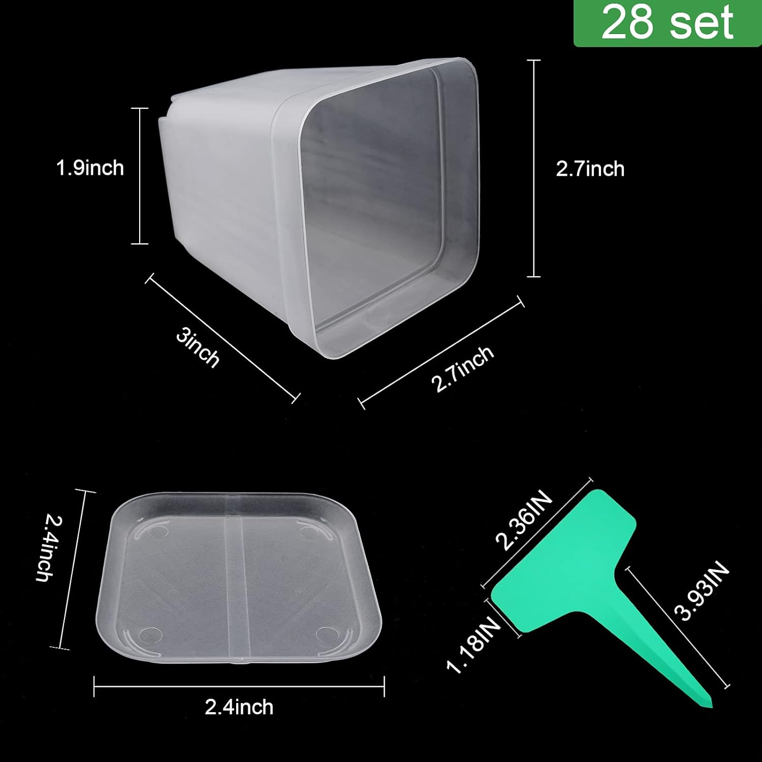 Square Nursery Pots Plastic 28 Pcs 3 Inches with Saucers and Plant Labels Reusable Seedling Pots Frosted Starter Plant Pots Mini Planter for Indoor/Outdoor image number 4