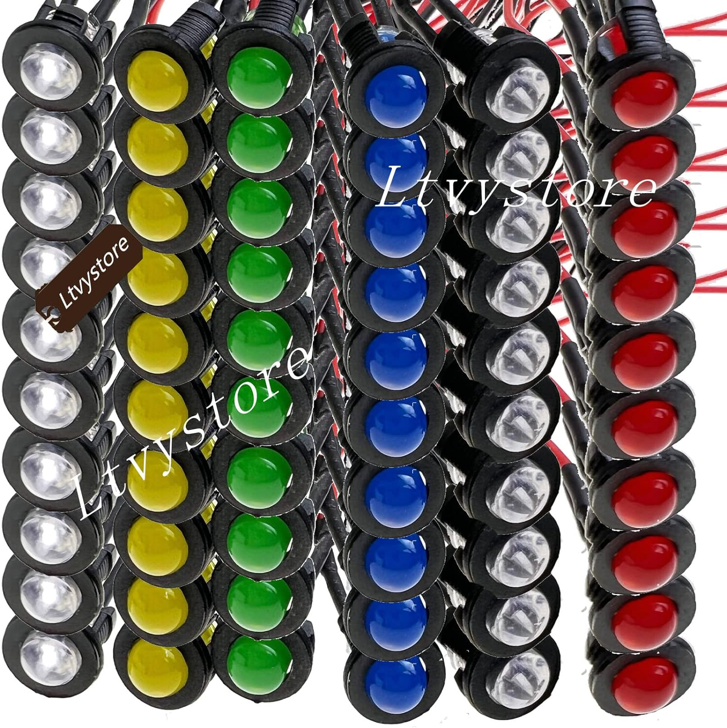 5MM 3Volt Prewired LED Diode 6 Colors LED Lamp Light Bulb Emitting Diodes + 5MM LED Clip Holder Panel Mount Black image number 4