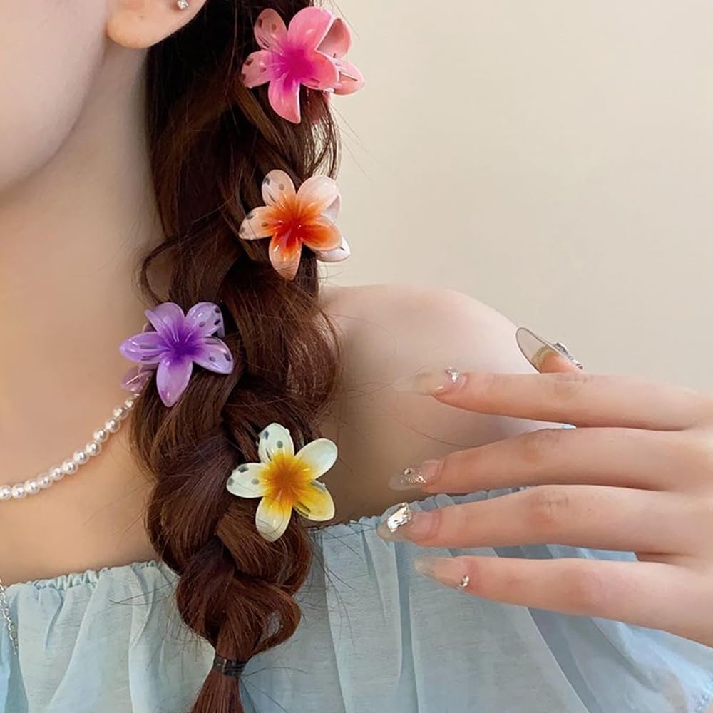 ZSPERKLA Pack of 6 Flower Hair Clips, 4 Cm Cute Acrylic Hair Clips, Small Hair Clips, Non-Slip Hair Jaw Clips for Women, Girls, Medium and Thin Hair Styling Accessories - Beige image number 2