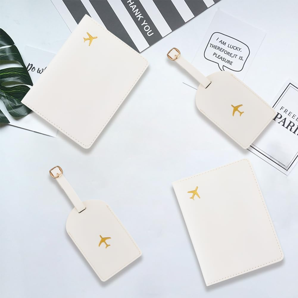 CALFOVERA Set of 2 Mr and Mrs Travel Holder Set Made of PU Leather Honeymoon Card Passport Cases Card Protective Cover Book Case with Luggage Tags Travel ID Labels Black White for Couples Bridal image number 6