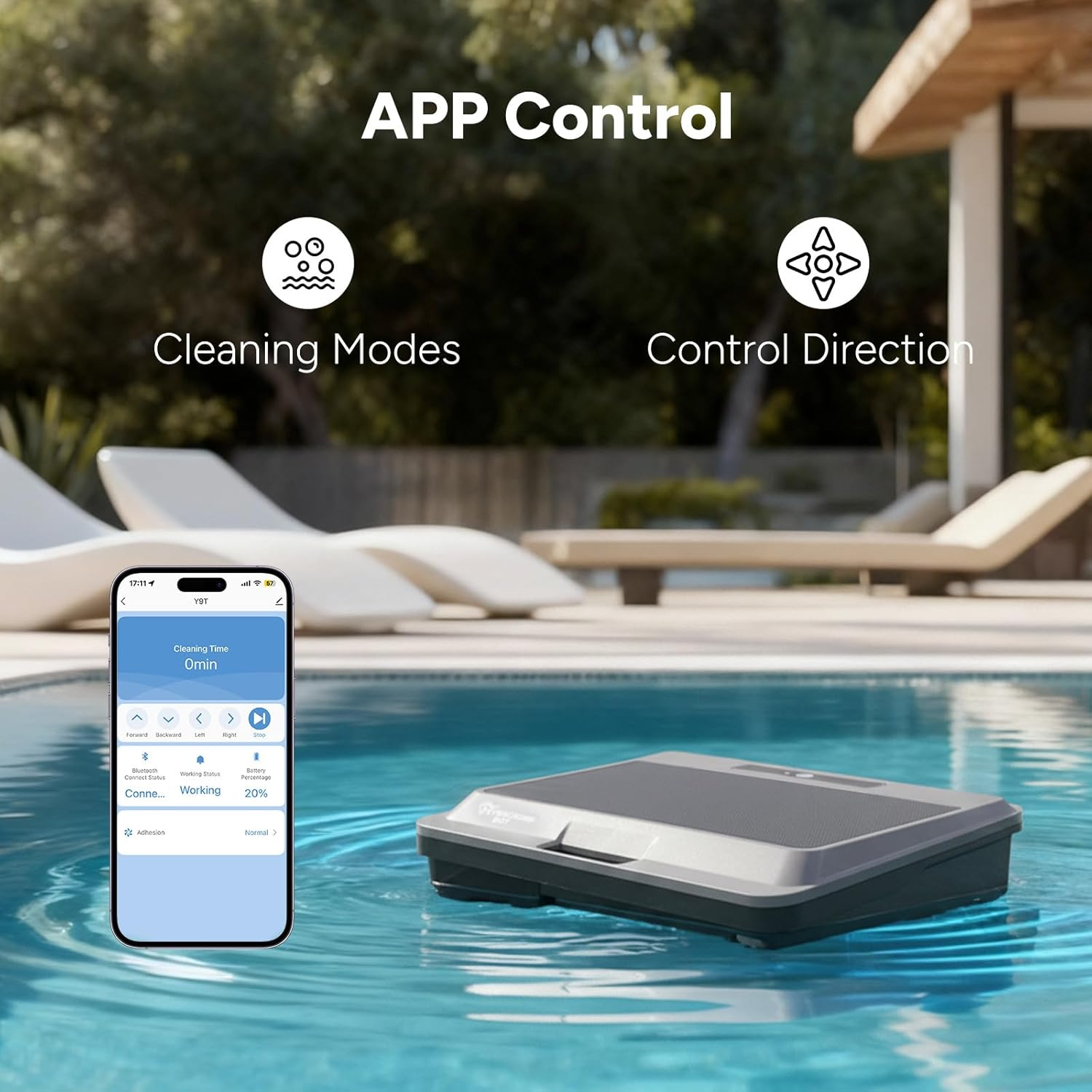 Y9T Robotic Pool Skimmer, Cordless Water Surface Cleaning, Smart Route Planing and Docking, Triple-Motor System, Button and App Control, Solar Charging, Cleaning for 140㎡ Pools image number 3