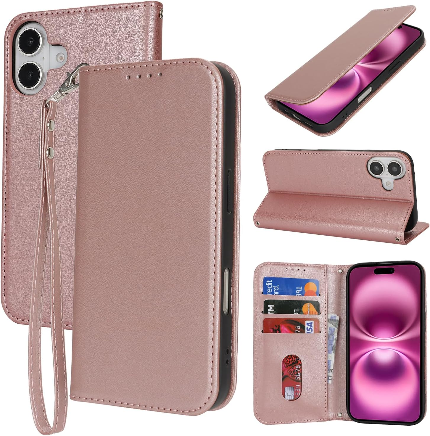 For Iphone 11 Case Leather Wallet Magnetic Flip Cover with Wrist Strap Card Holders Sunyoo Case Women Men RFID Blocking Porte Feuille Portefeuille Coque &Eacute;tui for Iphone11 Pour Femmes Homme Black