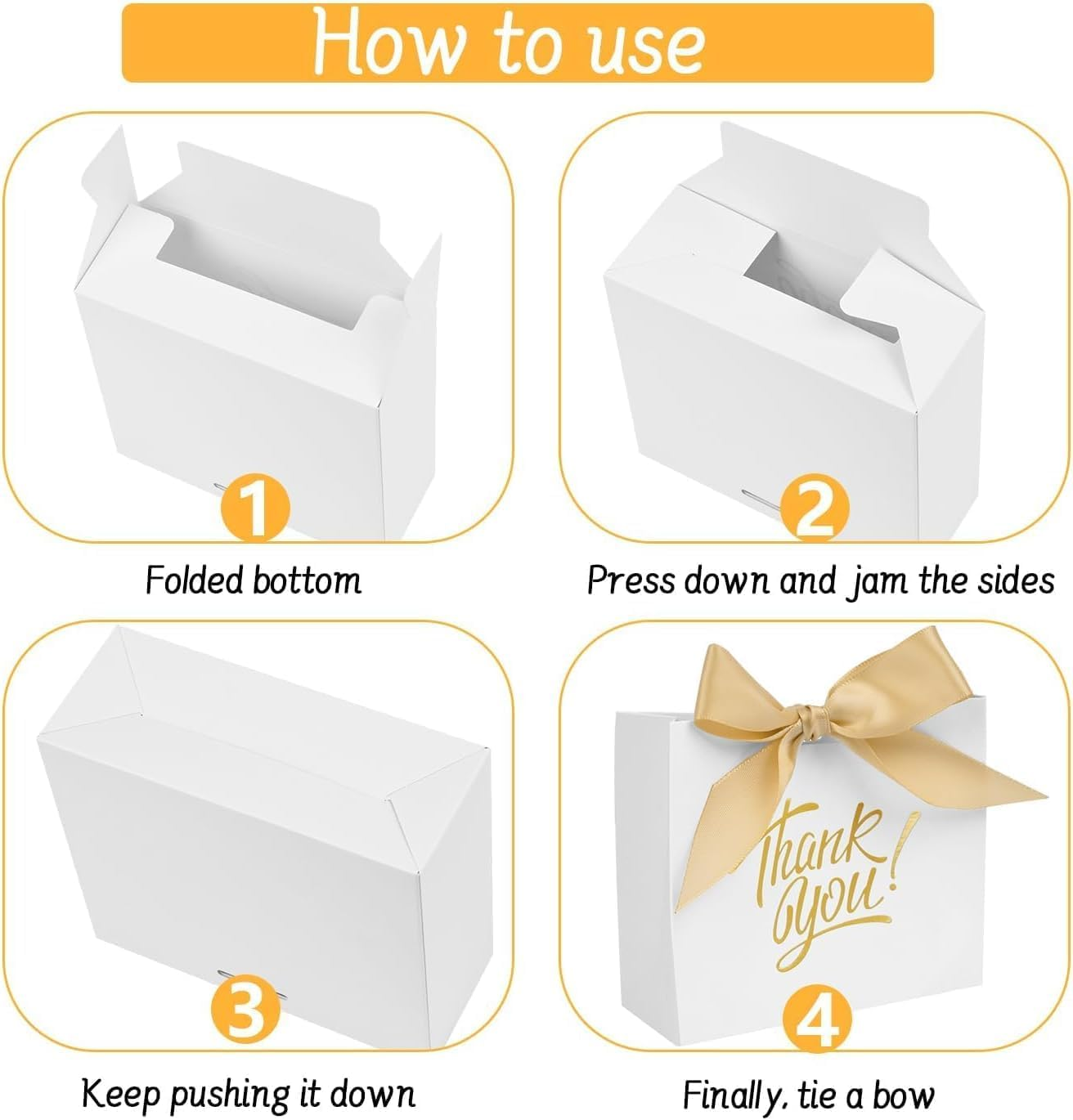 50Pcs Small Thank You Gift Bags, 12 * 4.5 * 10Cm Party Favor Bags Boxes with Bow Ribbon, Small Paper Gift Bags White Mini Candy Treat Bags for Birthday Wedding Party Holiday (4.5X1.8X3.9 Inch) image number 2