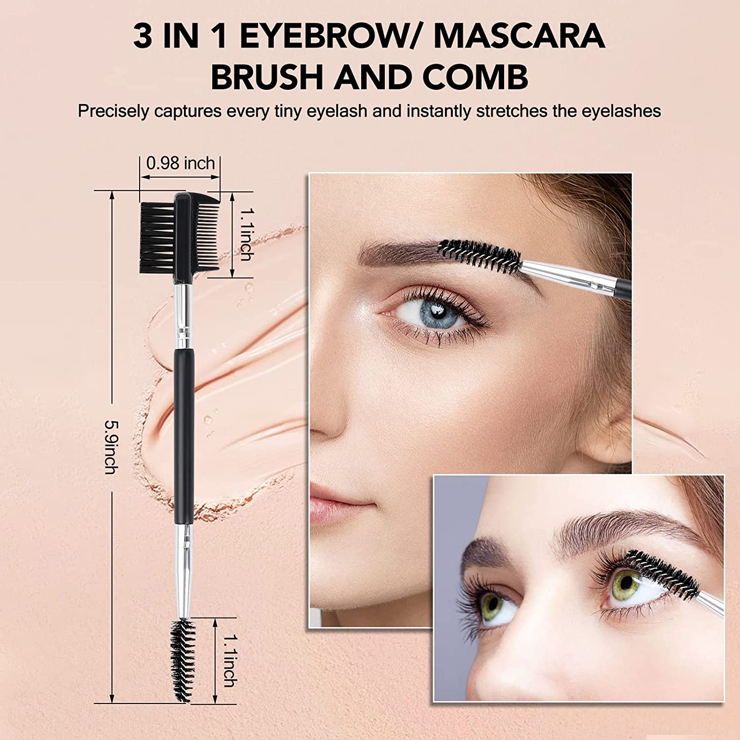 3 Head Eyebrow Eyelash Shaper Eyelash Comb Double Head Brush Makeup Grooming Tool Cosmetic with 3 Different Spoolie Brushes for Separating Lashes, Eliminating Mascara Clumps, Grooming and Shaping Brow image number 3