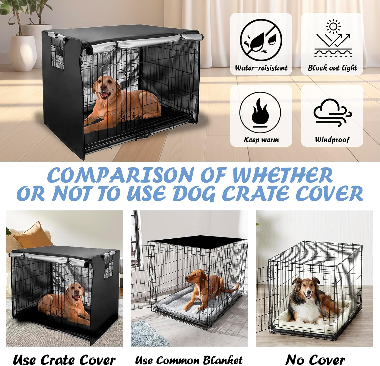 Dog Crate Cover 36 Inch - Double Door, Waterproof Dog Kennel Cover with Air Vent Window, for Indoor/Outdoor Most Wire Dog Crate image number 1