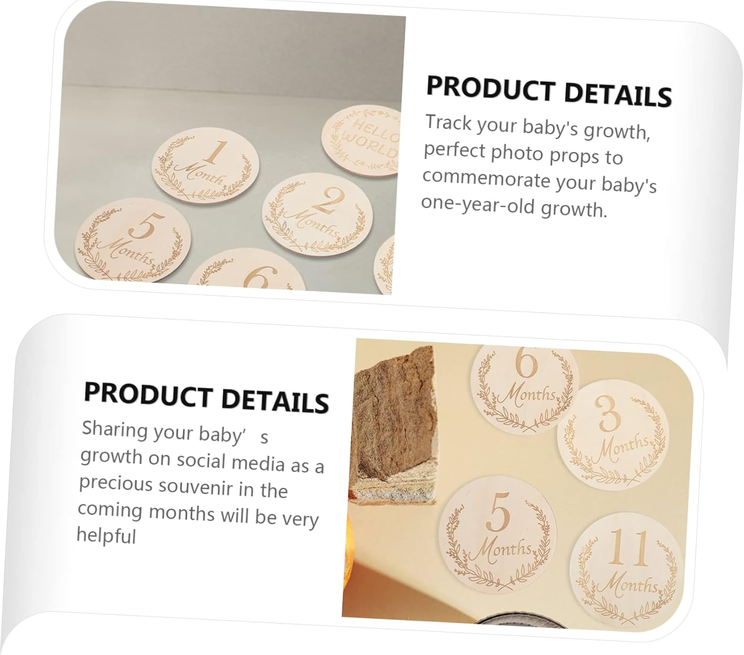 14Pcs Wooden Monthly Growth Cards Unisex Photo Props for Newborn Milestone Tracking Reusable Material for Keepsakes image number 5