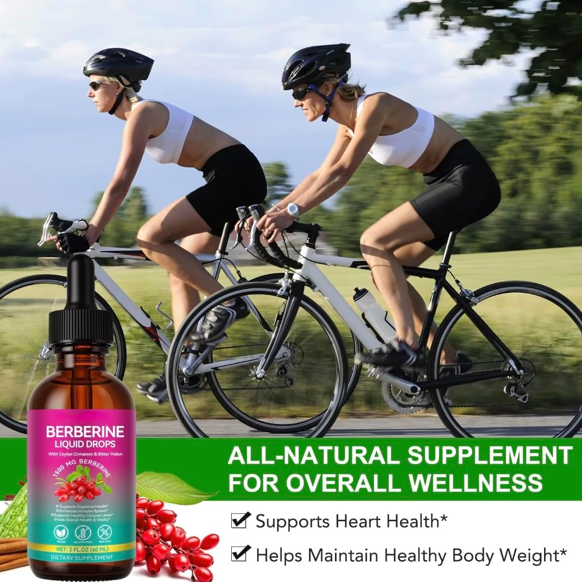 Berberine Liquid Drops 1500Mg &ndash; Plant-Based 10-In-1 Herbal Formula with Ceylon Cinnamon, Bitter Melon & Green Tea &ndash; Vegan, Non-Gmo, Gluten-Free &ndash; 60Ml Daily Wellness Supplement