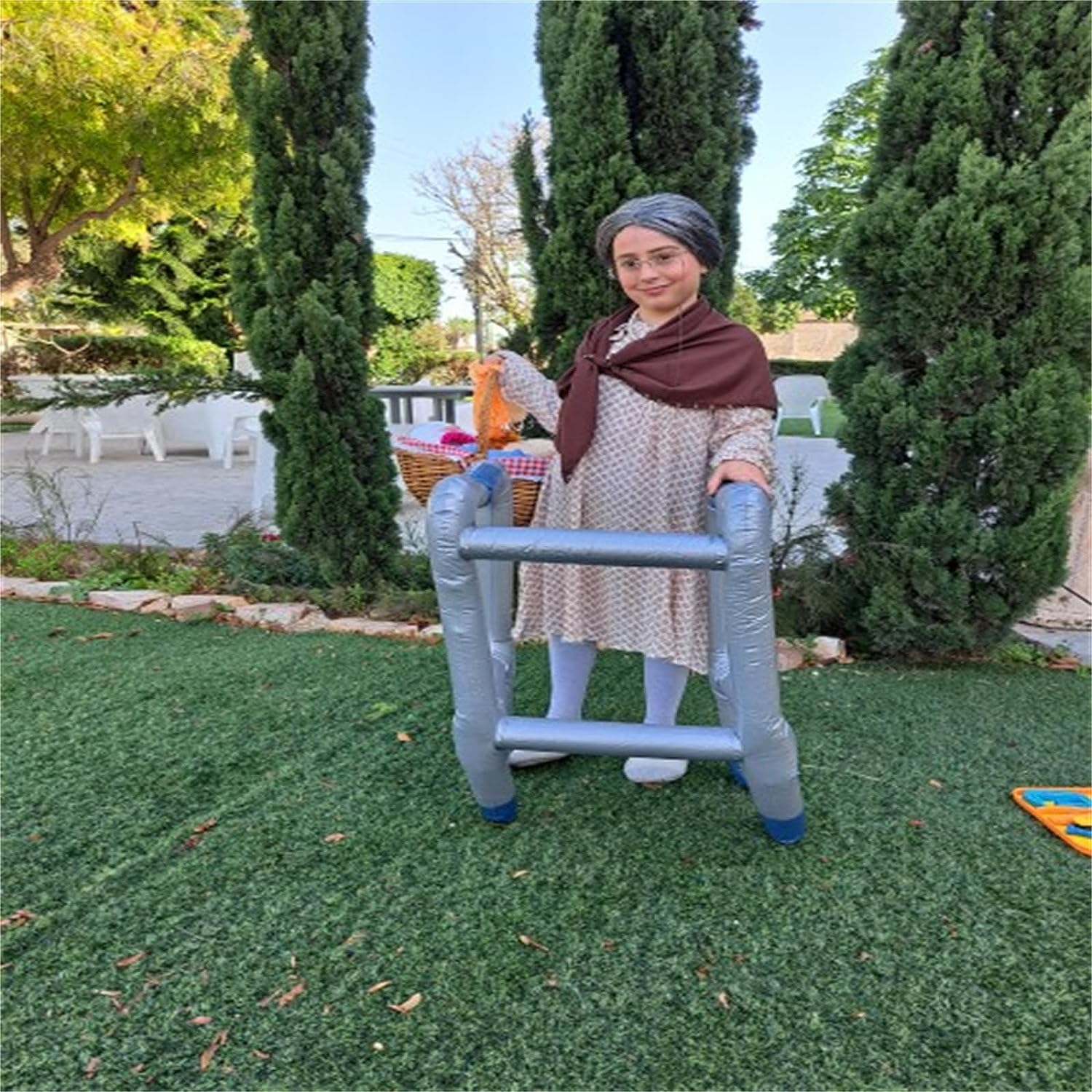 8 Pcs/Set Grandma Old Lady Dress up Set, Granny Costume Wig Adult Kid Halloween Masquerade Cosplay Party Witch Decoration Event (Dark Gray Bun) image number 6