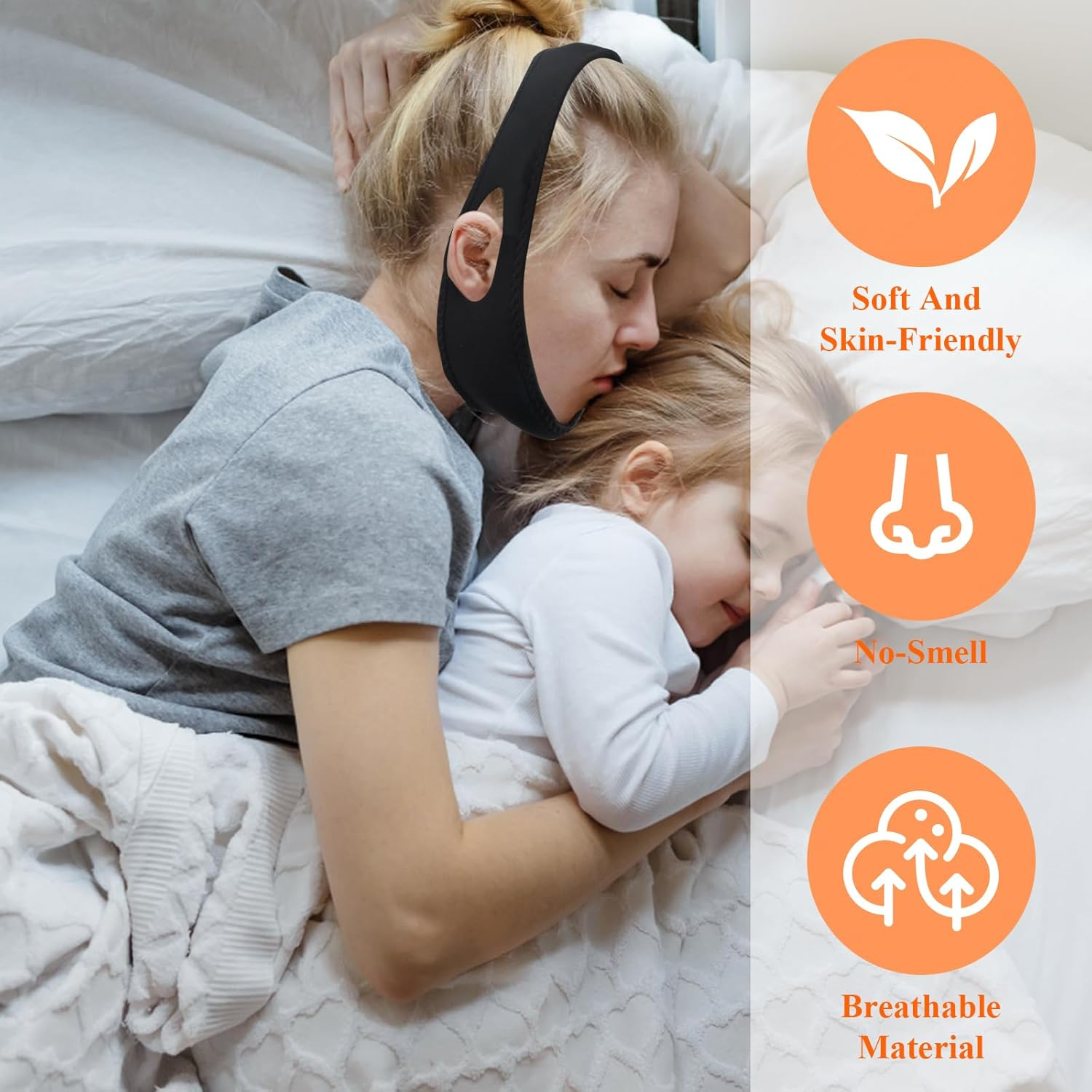 Anti-Snoring Chin Straps, Snore Reduction Devices, anti Snoring Belt, anti Snore Device for Snoring Reduction, Stop Snoring Chin Strap, Skin Friendly, for Men Women Better Sleep (Black) image number 4