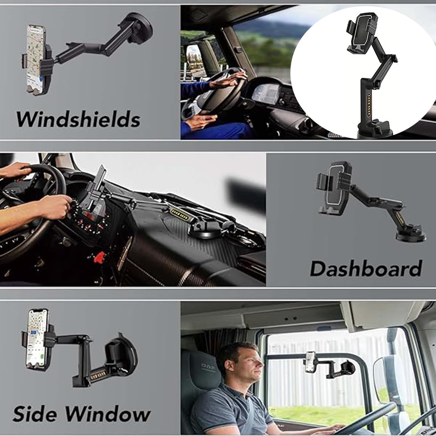 Roczential Truck Phone Holder Mount, Heavy Duty Car Phone Holder, Dashboard Windshield Phone Holder 16.9 Inch Long Arm, Widened Suction Cup Compatible with Pickup Truck, Commercial Truck