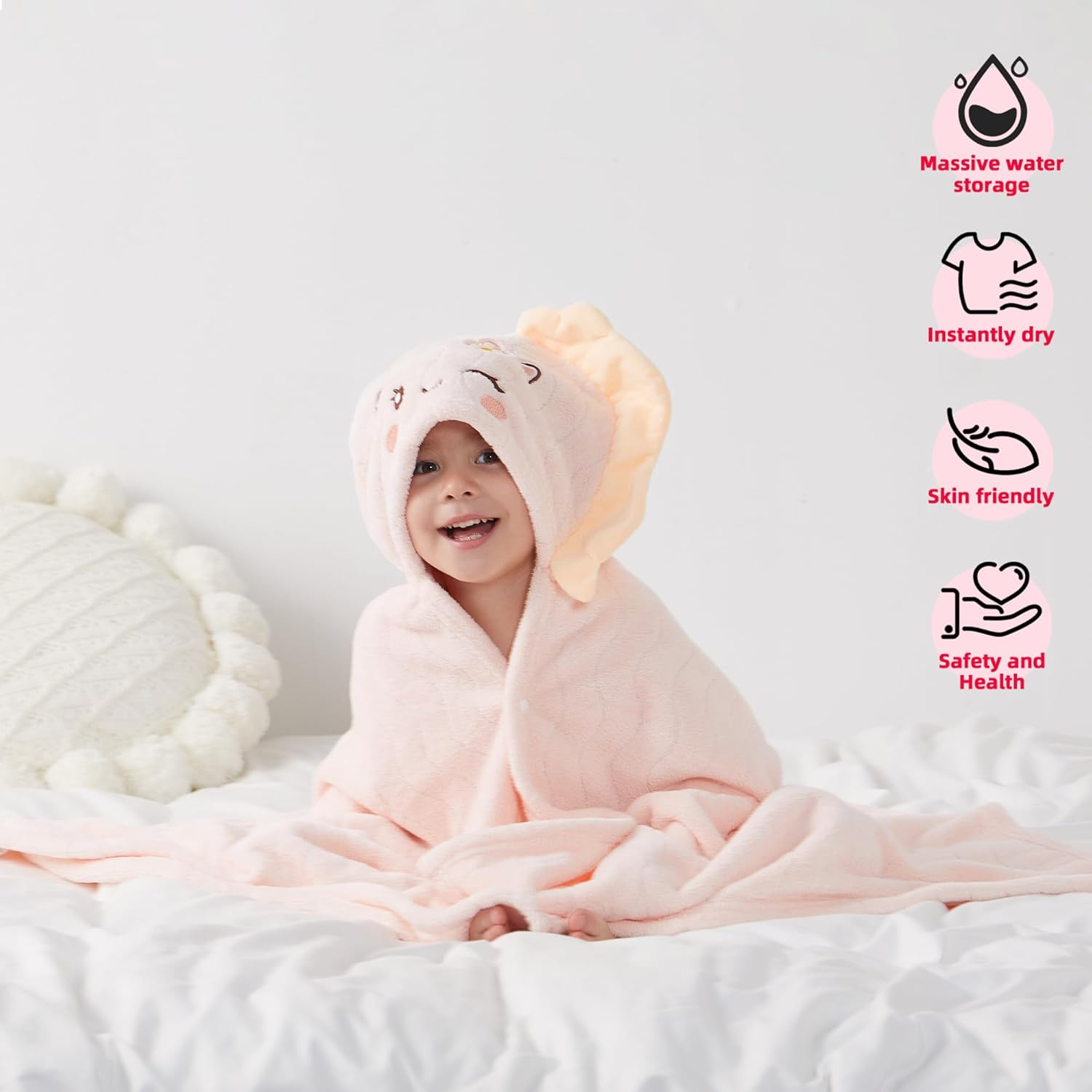 Hooded Towel for Kids, 2 Pack Coral Fleece Kids Bath Towels, Soft and Absorbent Toddler Towels with Hood Age 0-12 Years for Toddler, Infant, Kids - Large 27.5 X 55 Inch (Pink Unicorn & Green Dinosaur)