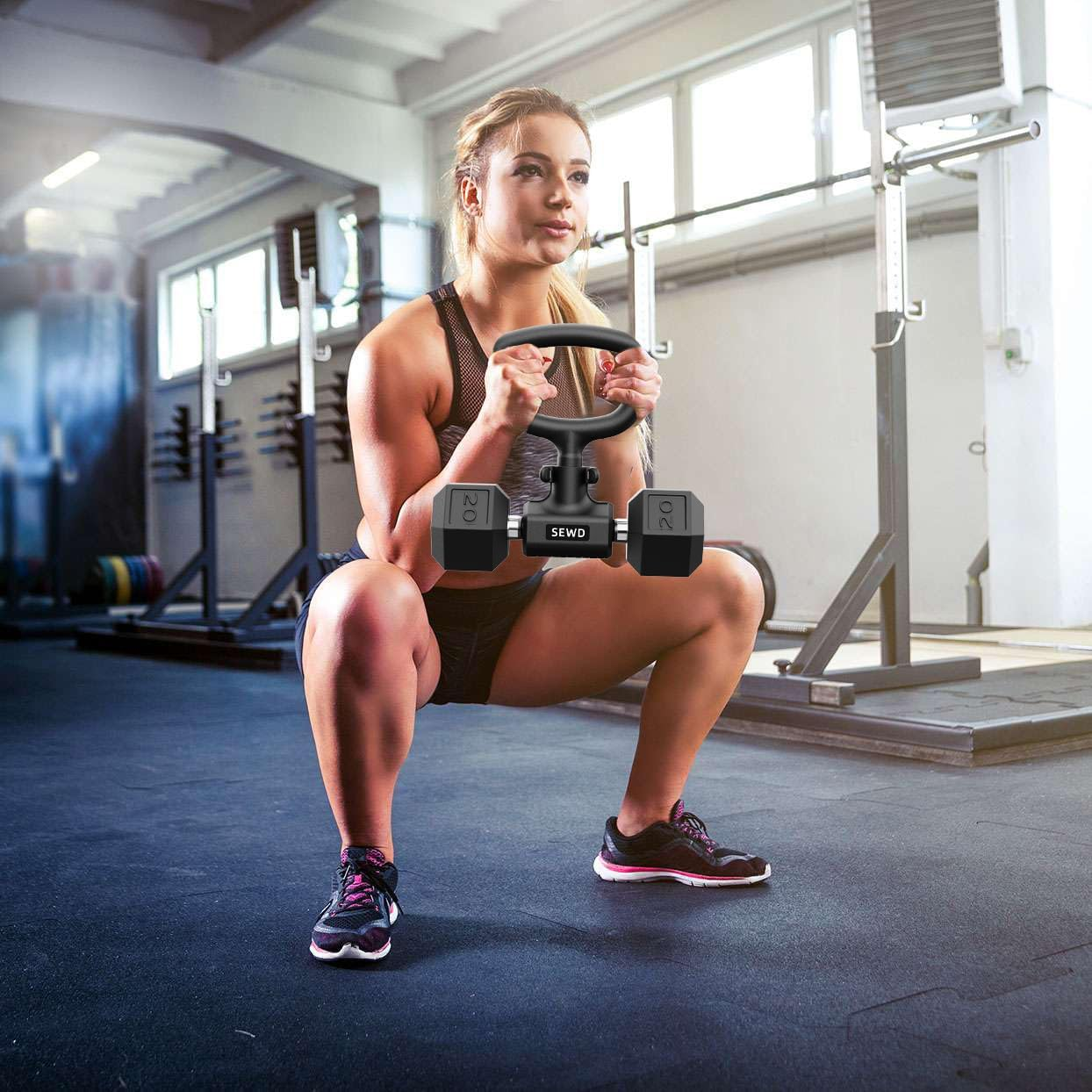 Dumbbell Kettlebell Converter by SEWD &ndash; Convert Dumbbells into Kettlebell for Home Gym Fitness &ndash; Adjustable Weights & up to 220LB Capacity Kettlebell Handle for Weight Lifting, 90-Degree Rotating image number 3