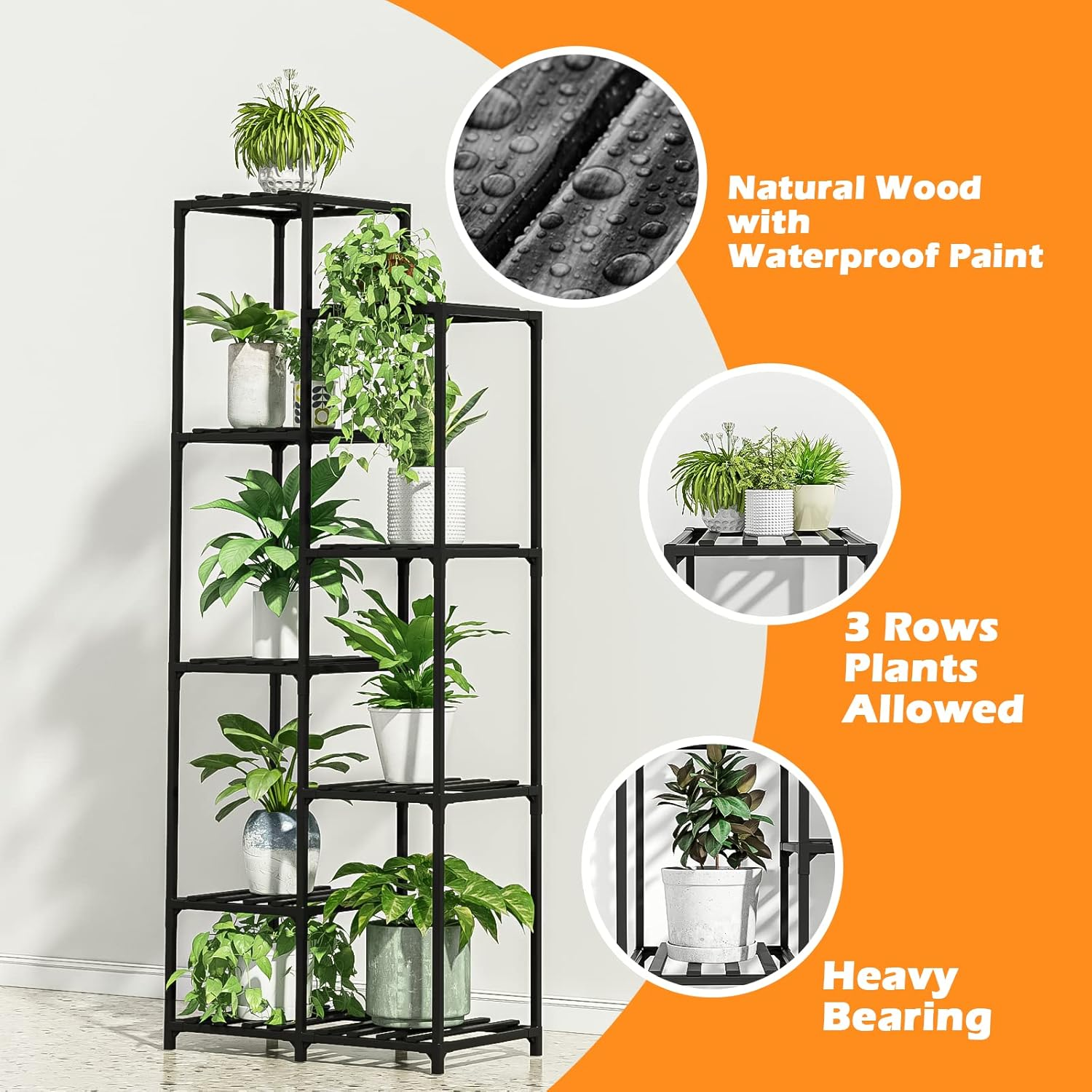 Bamworld Black Plant Stand Outdoor Tall Plant Shelf Indoor Corner Plant Shelf Flower Stands for Living Room Balcony and Garden (9 Pots Rectangle ) image number 2