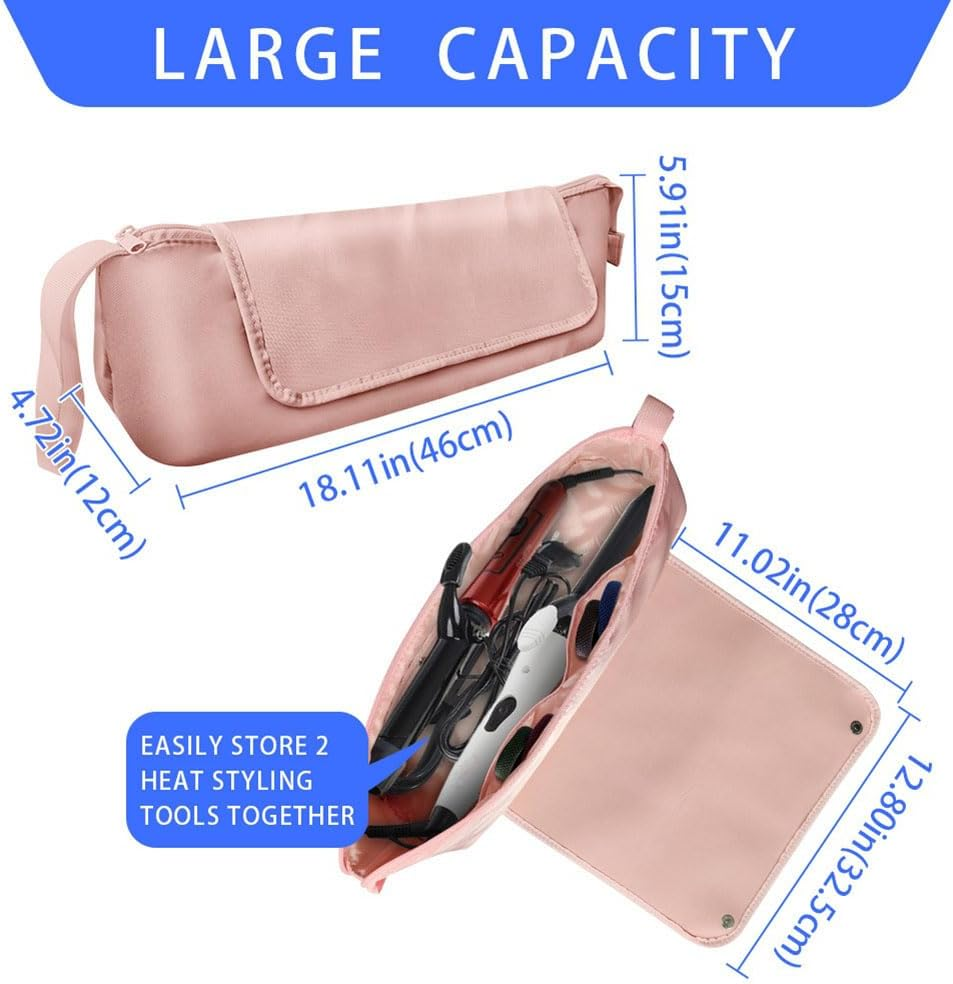 Clisted Hair Tool Travel Bag Curling Iron Hair Straightener 2-In-1 Hot Tool Travel Box Storage Bag,Pink Easy Install