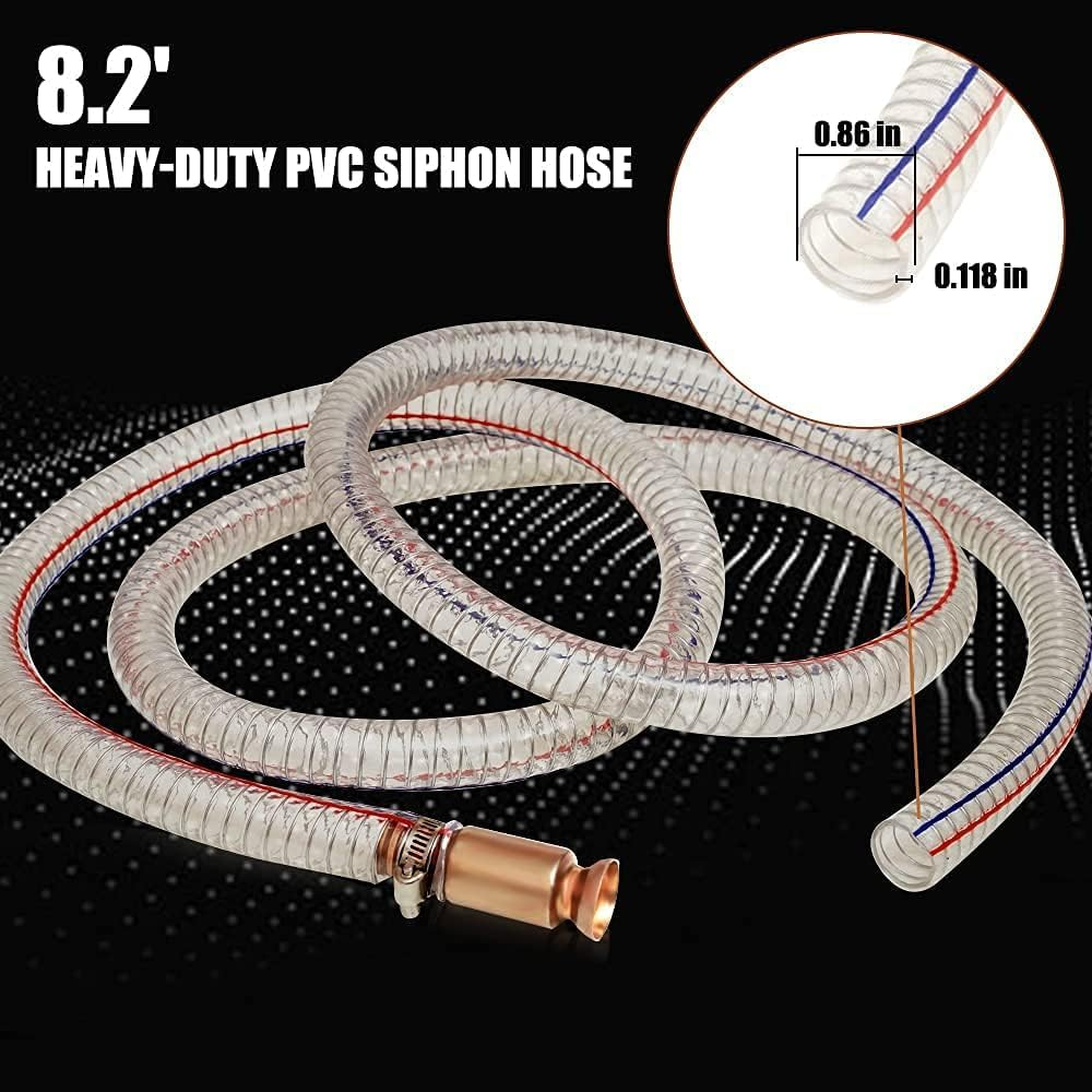 8.2' 5/8" Jiggler Siphon Hose, Gerguirry Heavy Duty Self-Priming Transfer Hose for Gasoline Fuel Gas Siphon Tube Copper Nipple with Metal Buckle image number 2