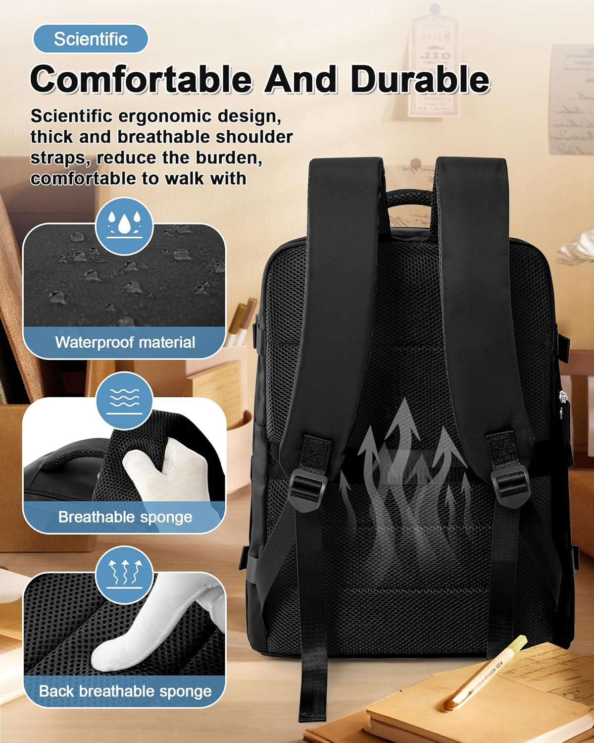 Lendolk Large Travel Backpack Women, Carry on Backpack Men,Hiking Backpack Waterproof Outdoor Sports Rucksack Casual Daypack School Bag Fit 14 Inch Laptop with USB Charging Port Shoes Compartment image number 5