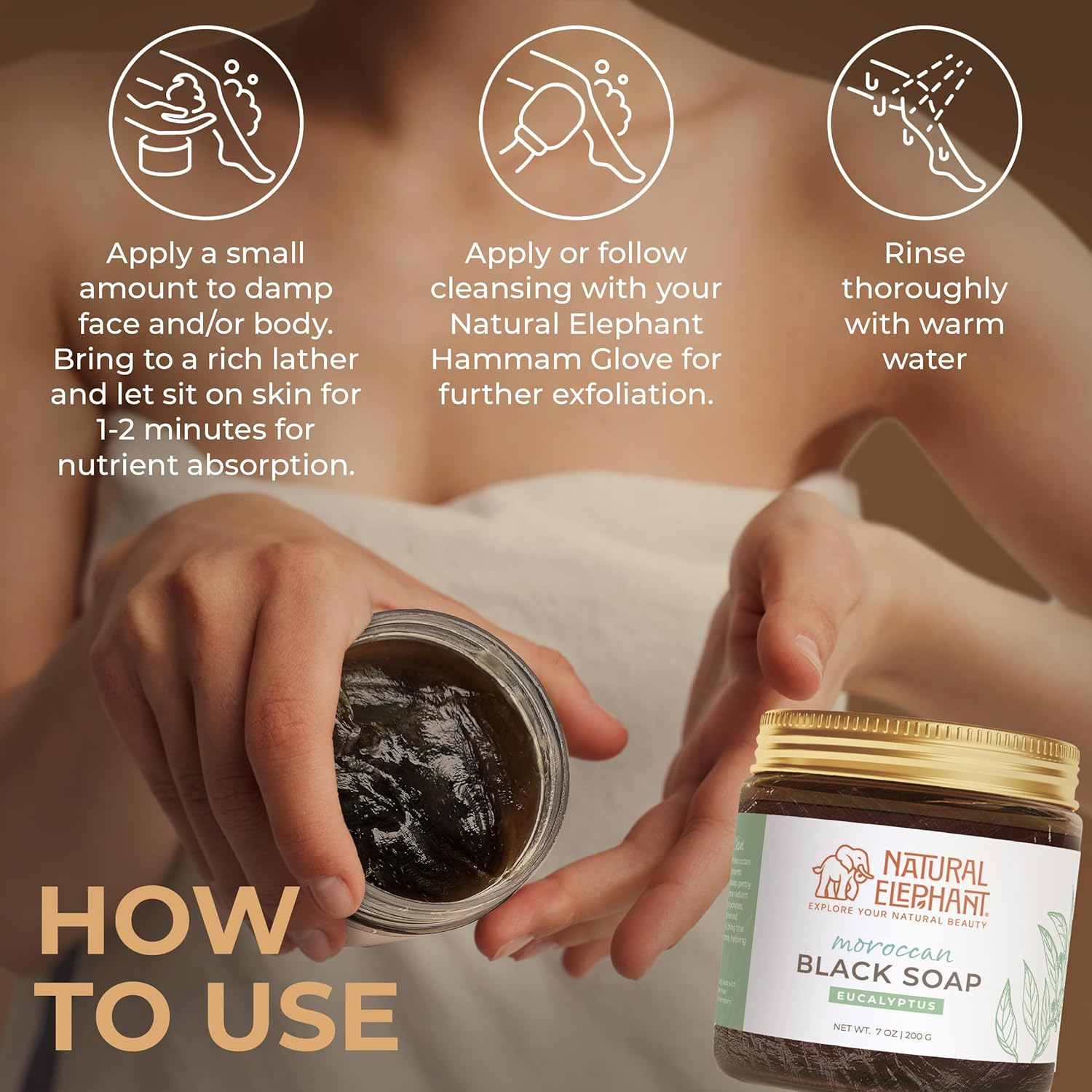 Natural Elephant Moroccan Black Soap with Eucalyptus Essential Oil 200G (210Ml) image number 6