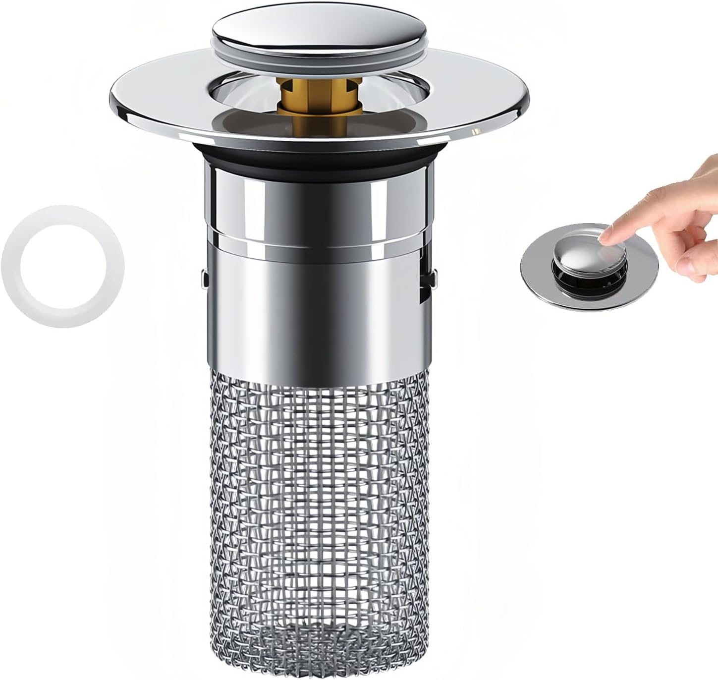 NEAWEALY Sink Strainer Bathroom Sink Plug Sink Drain Filter Pop up Sink Stopper Drain Hair Catcher Anti-Clogging Removable Stainless Steel Basket 1/2Pcs for Bathtub Floor Gutter Washing Basin