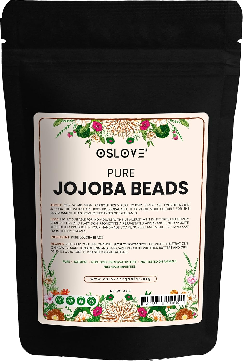 Oslove Organics Pure Jojoba Beads 4Oz by -20/40 Mesh image number 2