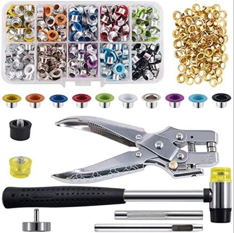 Keadic 406Pcs Eyelet and Setting Kit with 3/16" Colored Grommets, Punch Pliers, Hole Punch and Hammer for Leather, Cloth, Shoe, Bags, Crafts