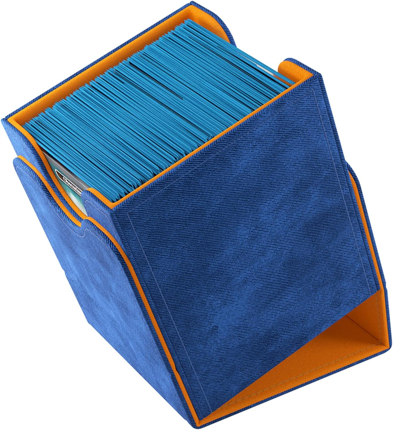 Gamegenic Squire 100+ XL Convertible Deck Box EXCLUSIVE LINE | Card Storage Box | Removable Cover Clips | Holds 100 Double-Sleeved Cards in Extra Thick Inner Card Sleeves | Blue/Orange Color | Made By - Blue image number 2