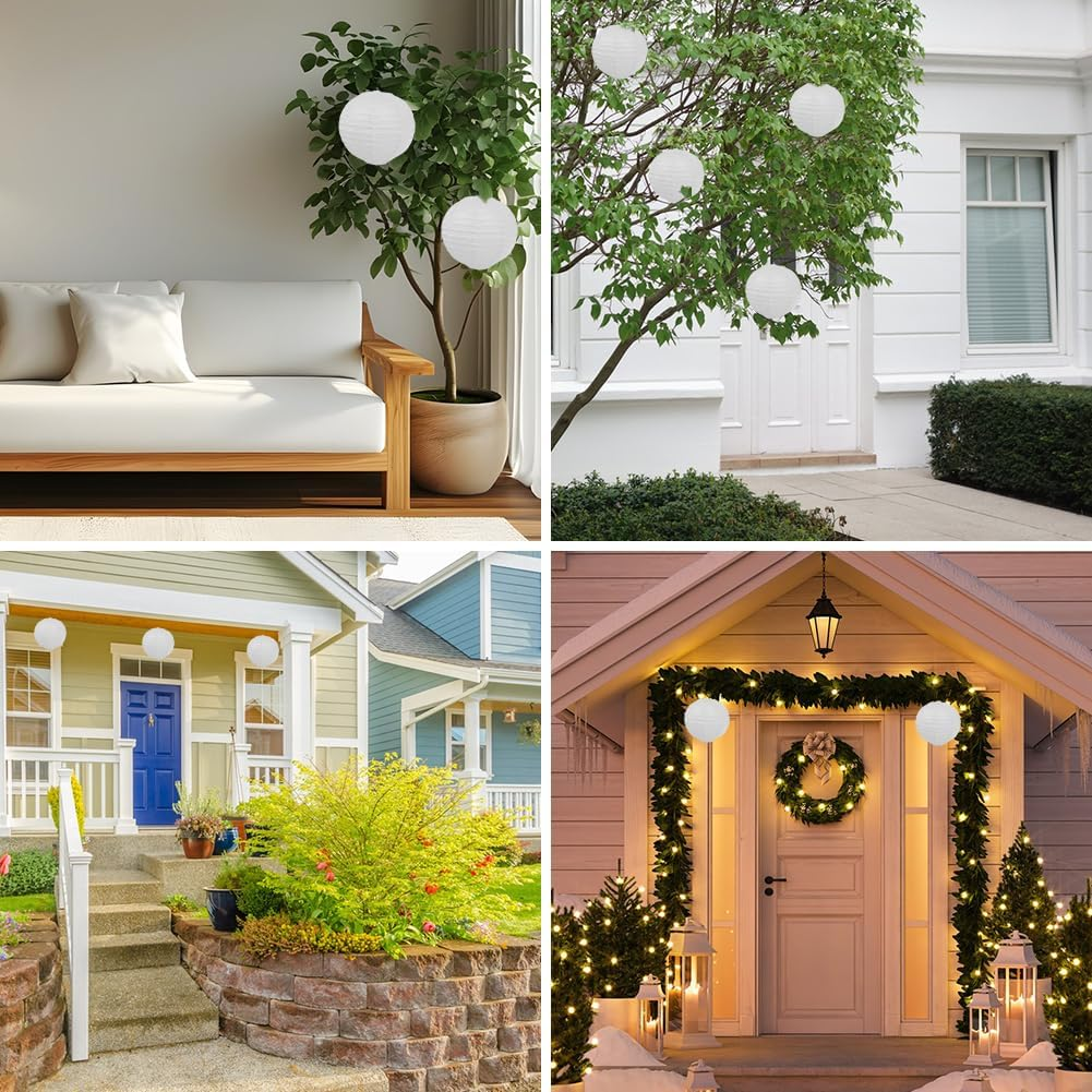 Lanterns round 20 Cm, White Lanterns, Pack of 10 Paper Lanterns, Hanging round Paper Lanterns, Paper Lamps for Wedding, Church, Garden, Party Decoration image number 6