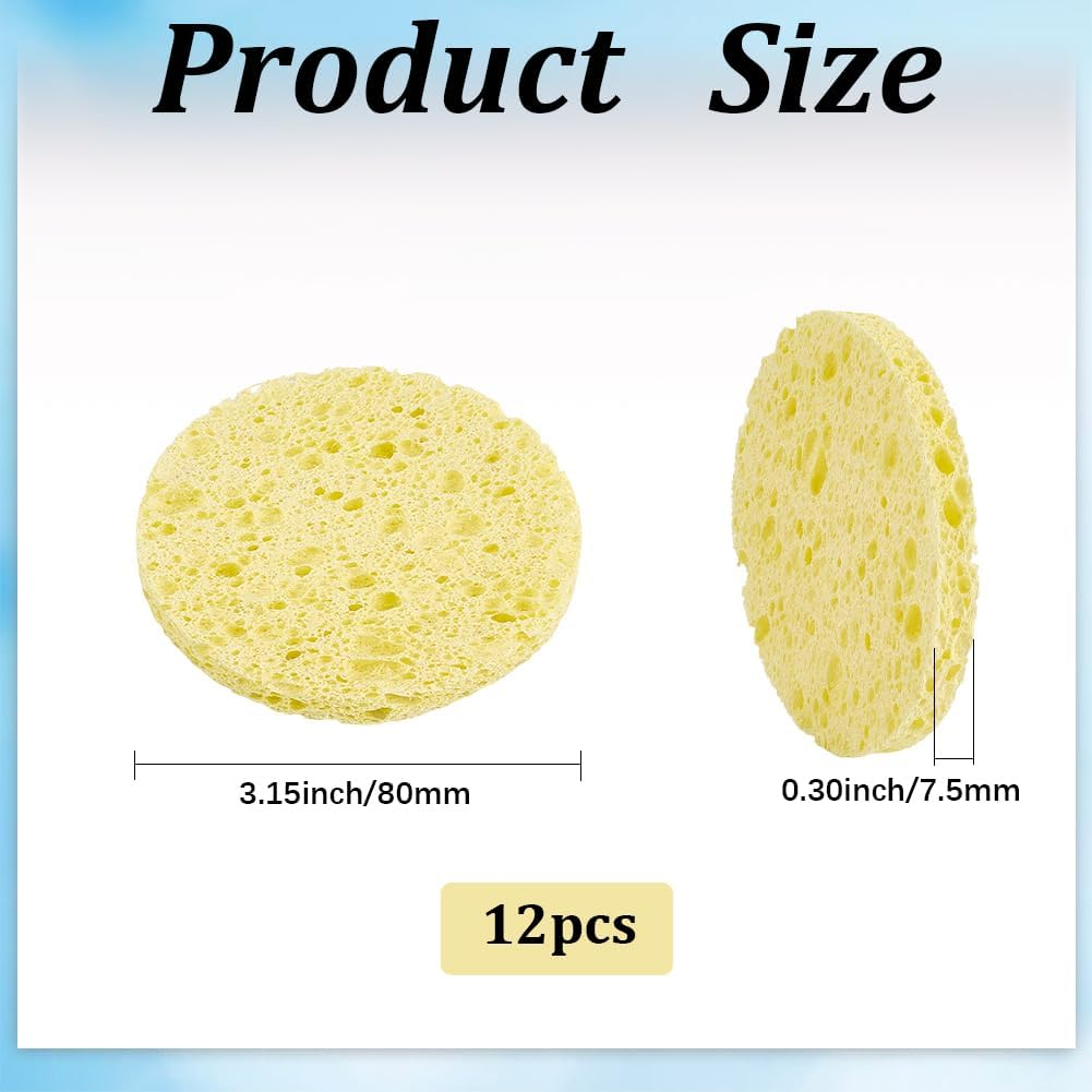 GORGECRAFT 12Pcs Reusable Make-Up Remover Sponges Facial Cleansing Sponge Makeup Sponges Flat round Face Washing Sponges Yellow Make up Sponges for Daily Cleansing Gentle Exfoliating Makeup Removal image number 1