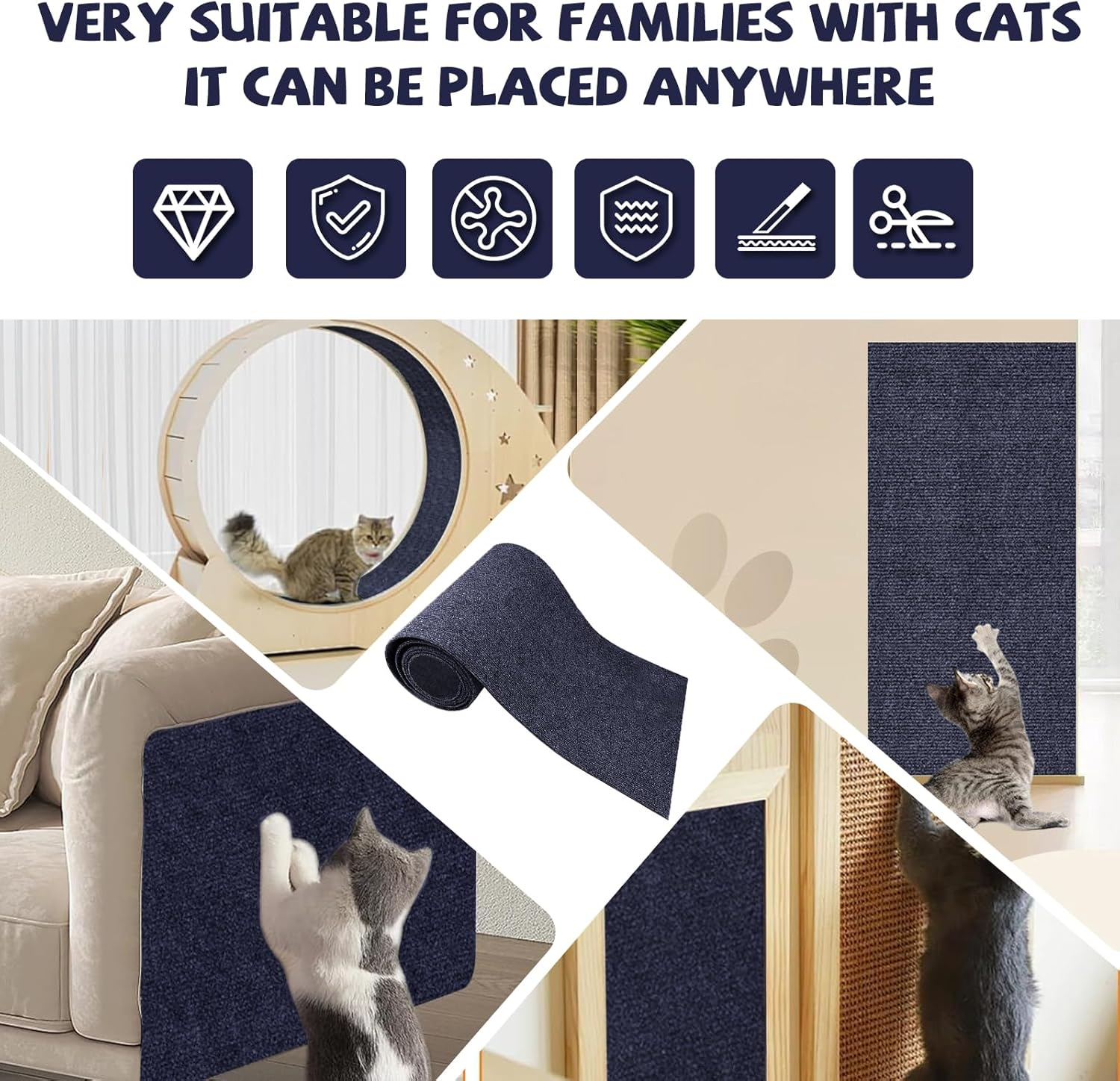 Cat Scratching Mat, Self-Adhesive Scratch Mat, Cat Scratch Protection, Sofa Cat, Scratch Mat Cat Wall, Scratch Wall for Cats, Cat Scratching Mat for Protects Furniture, Couch, Sofa, Wall, Door (Dark image number 4