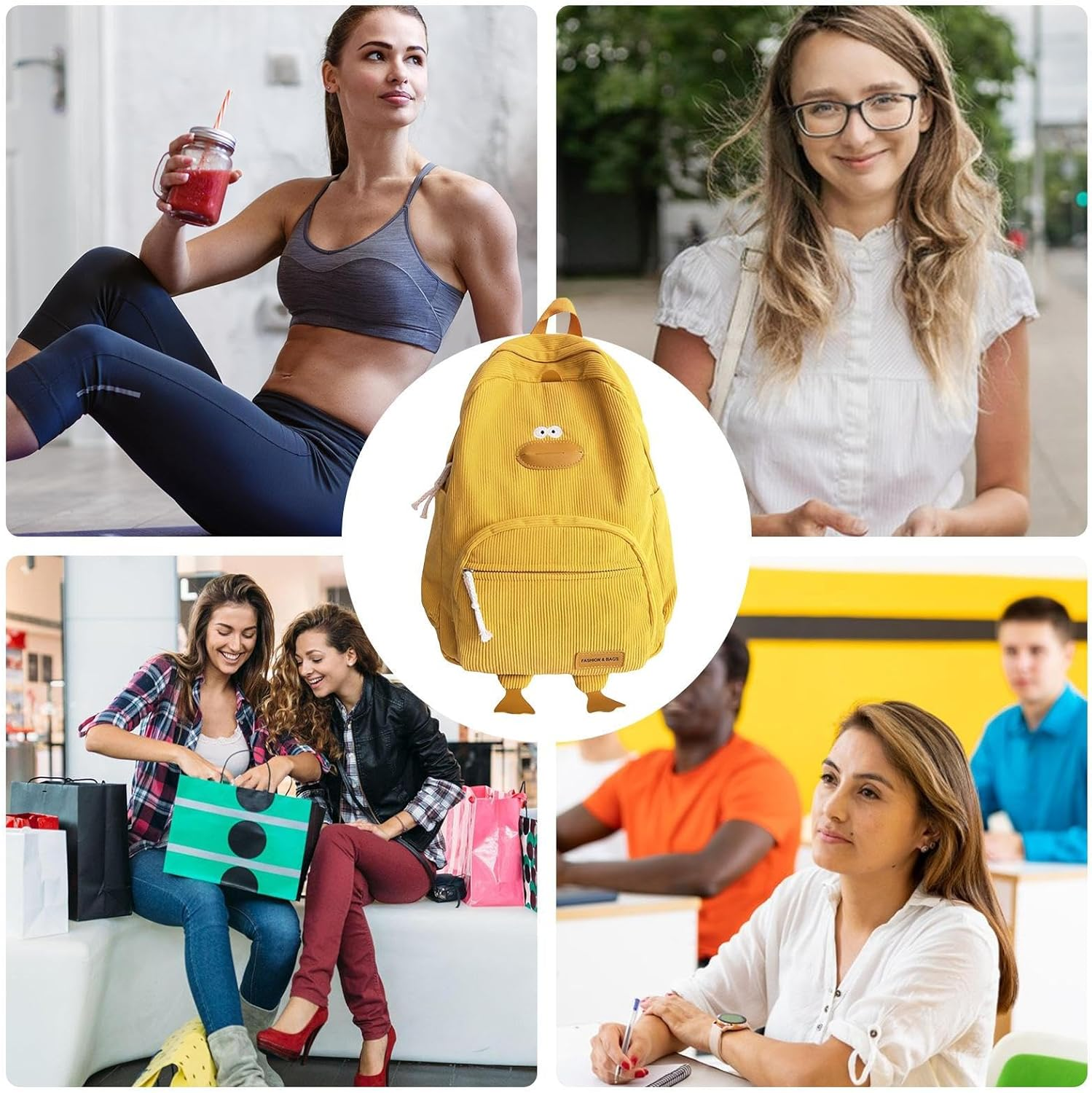 Novelty Duck Backpack, Funny Animal Cartoon Corduroy Backpack Kaw-Aii Aesthetic Laptop Backpacks Preppy Stuff Travel Laptops Bag Large Outdoor Waterproof Casual Daypacks for Cell Phone Laptop Books - Black image number 3