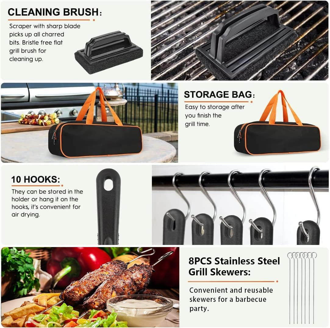 43Pcs BBQ Grill Tool Set, Stainless Steel Griddle Accessories Kit, Flat Top Grill Accessories Set, Spatula Set for Outdoor Barbecue Family Parties and Picnics,Outdoor,Plancha Grill image number 4