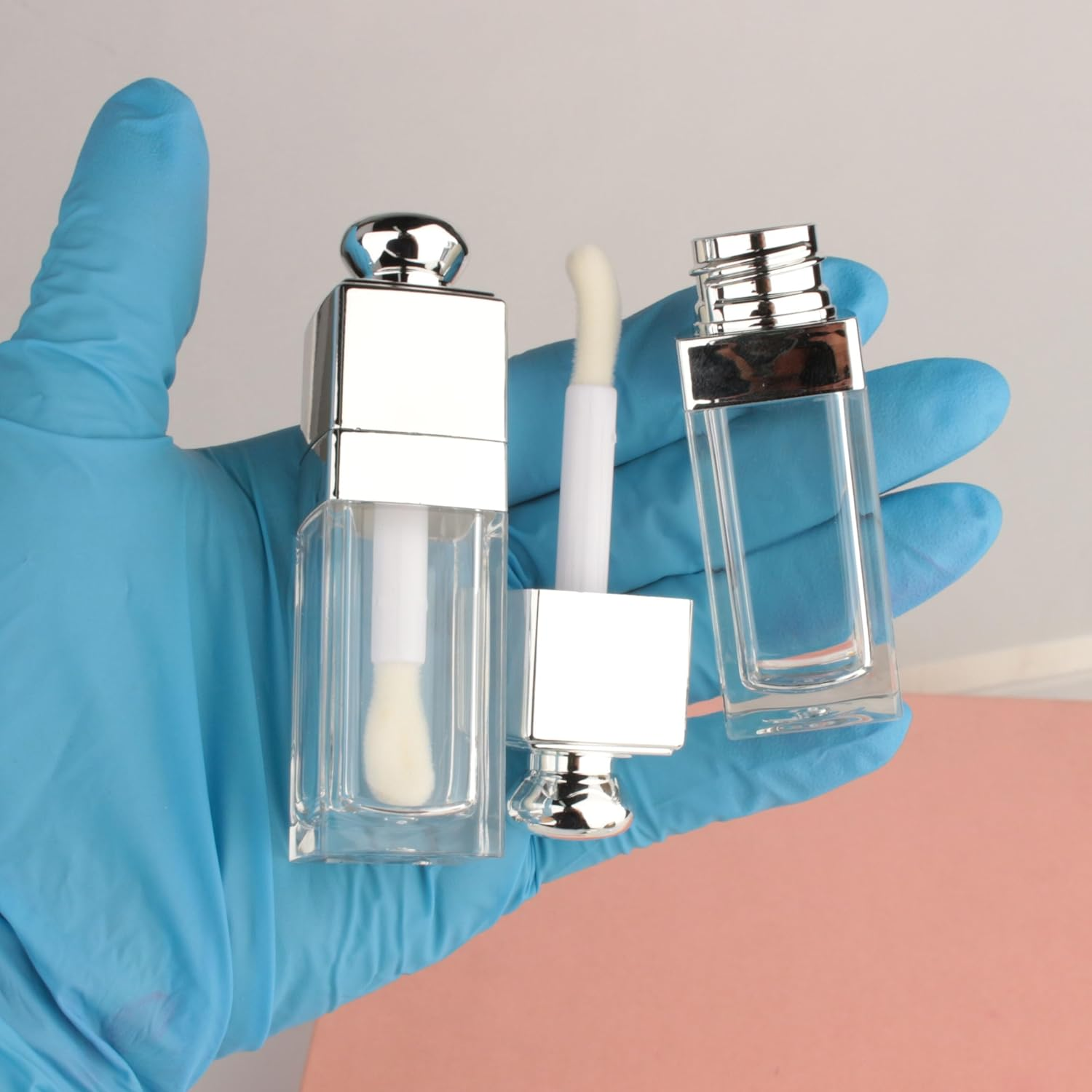 COSIDEA 18PCS Empty 8ML Square Clear Lip Gloss Tube Silver Big Doe Foot Wand Lipgloss Tubes for Lip Oil Tint Bottles Container