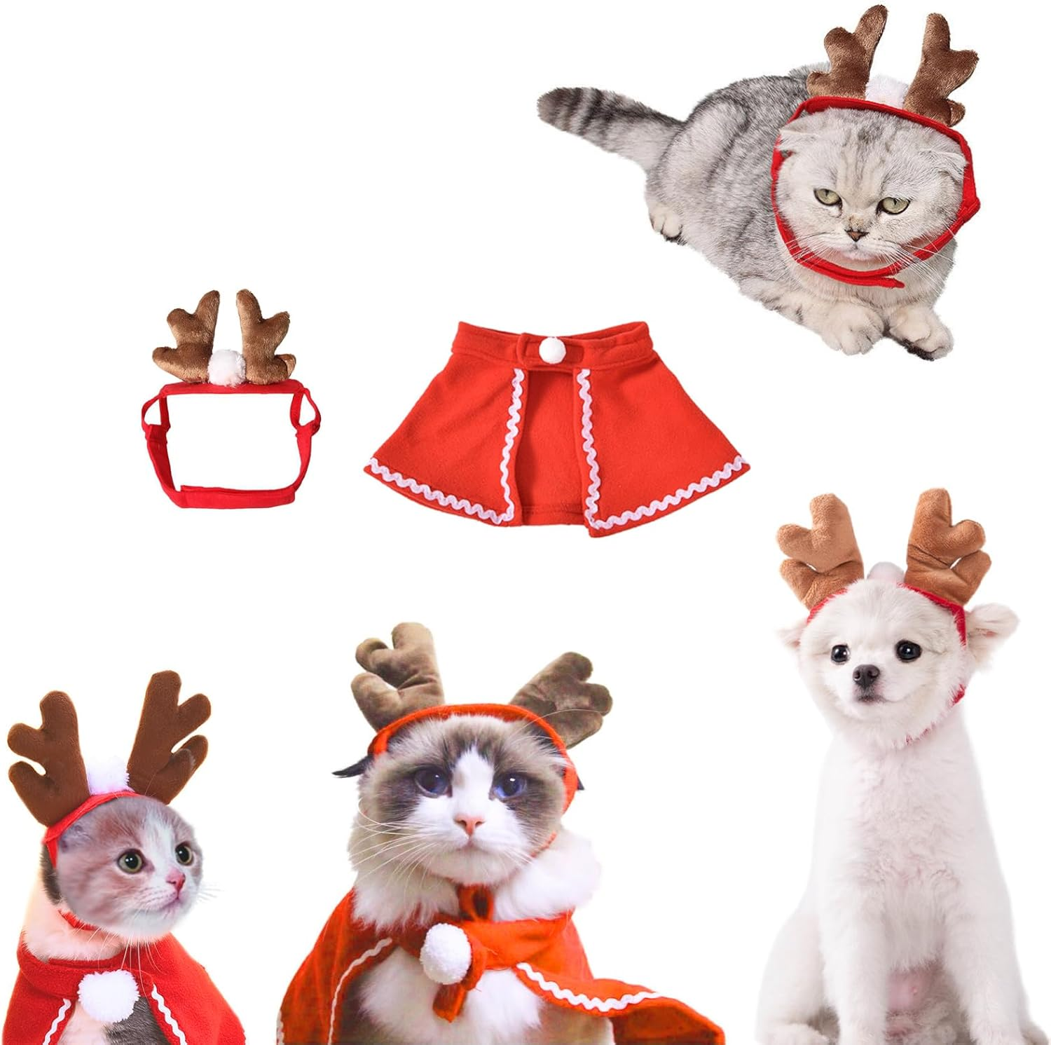2 PCS Hat & Scarf Pet Costumes Christmas Pet Dress up Pet Cosplay Cat and Dog Costumes for Party (L-6)