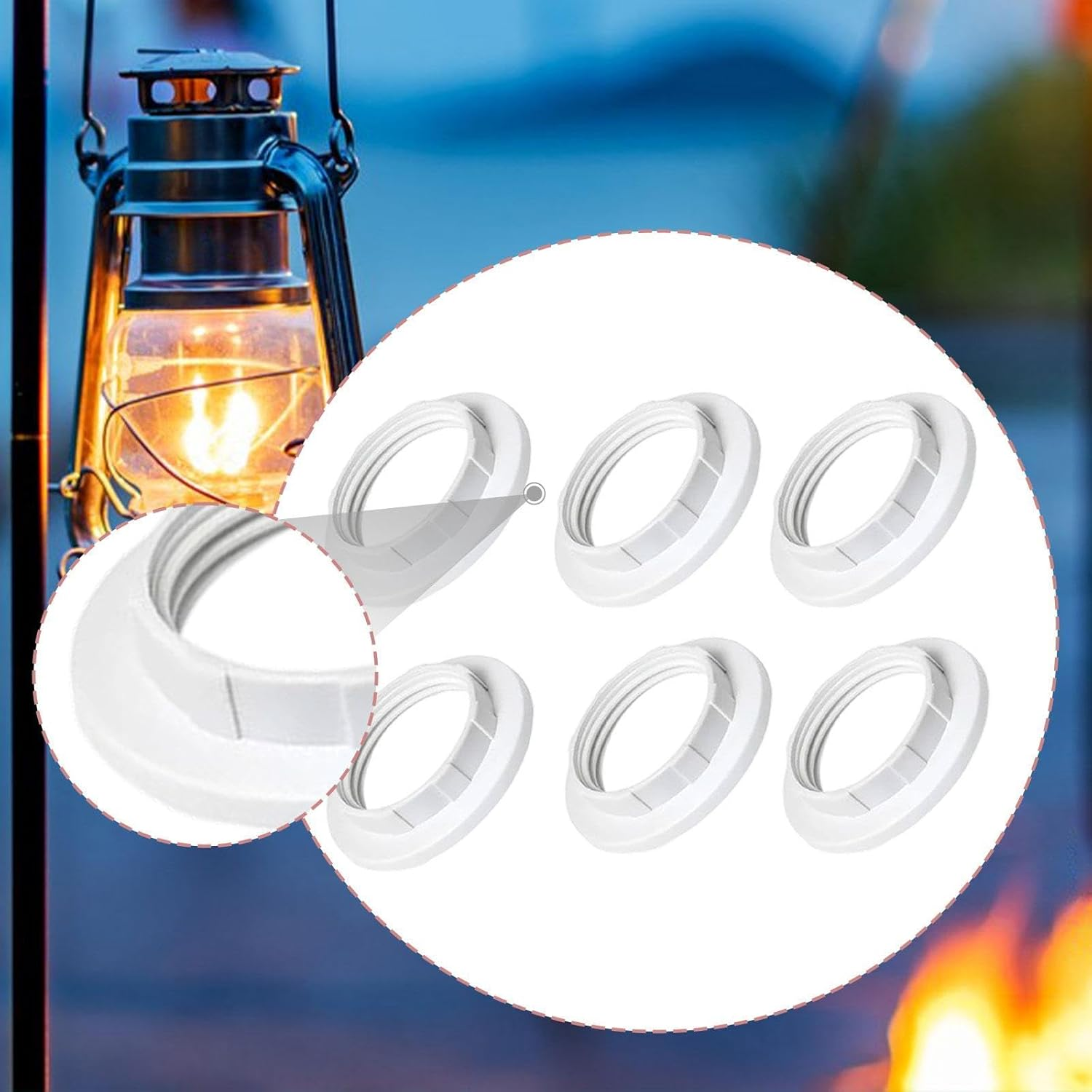 Shengquanhao 6 Pieces E26 E27 Lamp Base Shade Rings Lampshade Rings Thread Reducer Accessories Retaining for Pendant Lights, White PP - White Pp image number 3