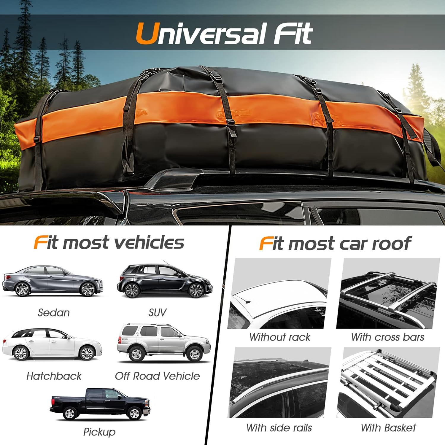 Costway 595 L Rooftop Cargo Carrier, Waterproof Car Roof Bag for All Vehicles With/Without Rack, Roof Top Luggage Bag, Anti-Slip Mat, 10 Reinforced Straps, 6 Door Hooks Included (595L) image number 6