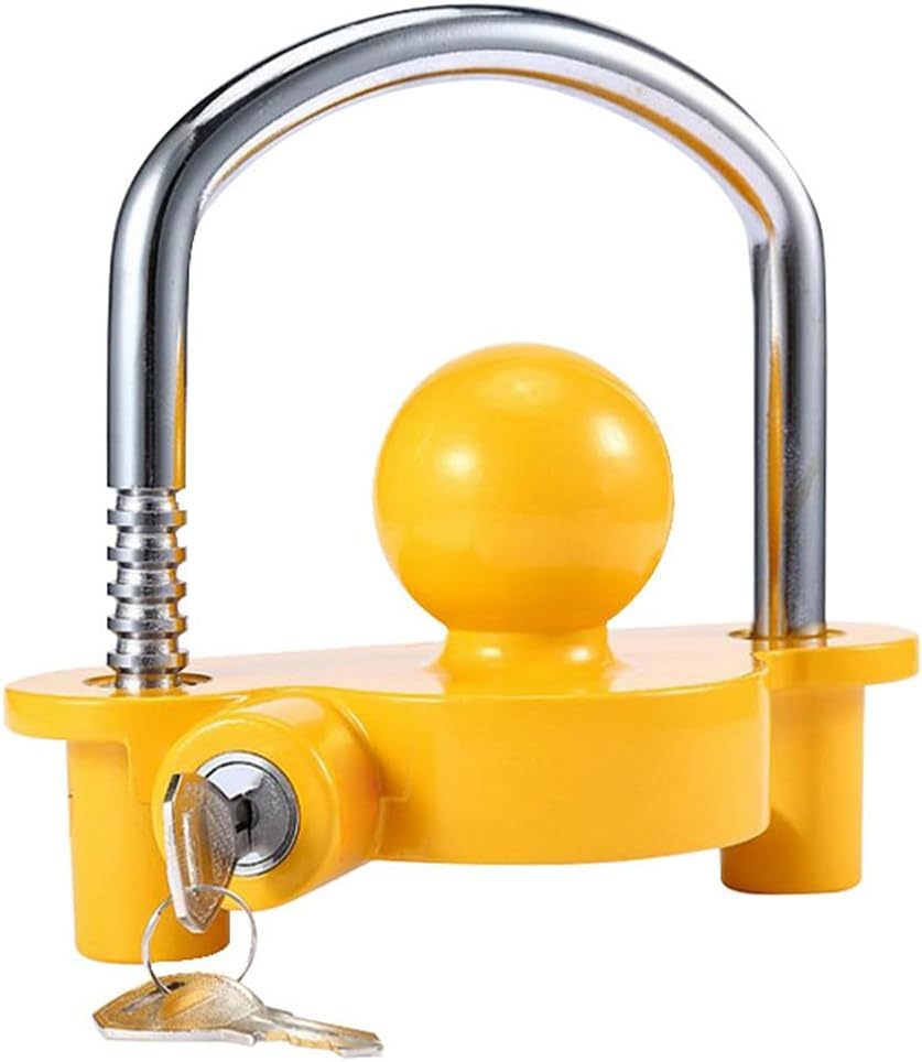 MOTRAIN Universal Coupler Lock with 2 Keys, Trailer Hitch Lock, Heavy Duty Coupler with Adjustable Security Heavy-Duty Steel, 6 * 6 * 5.6 Inch Lightweight Couplers, Yellow image number 5