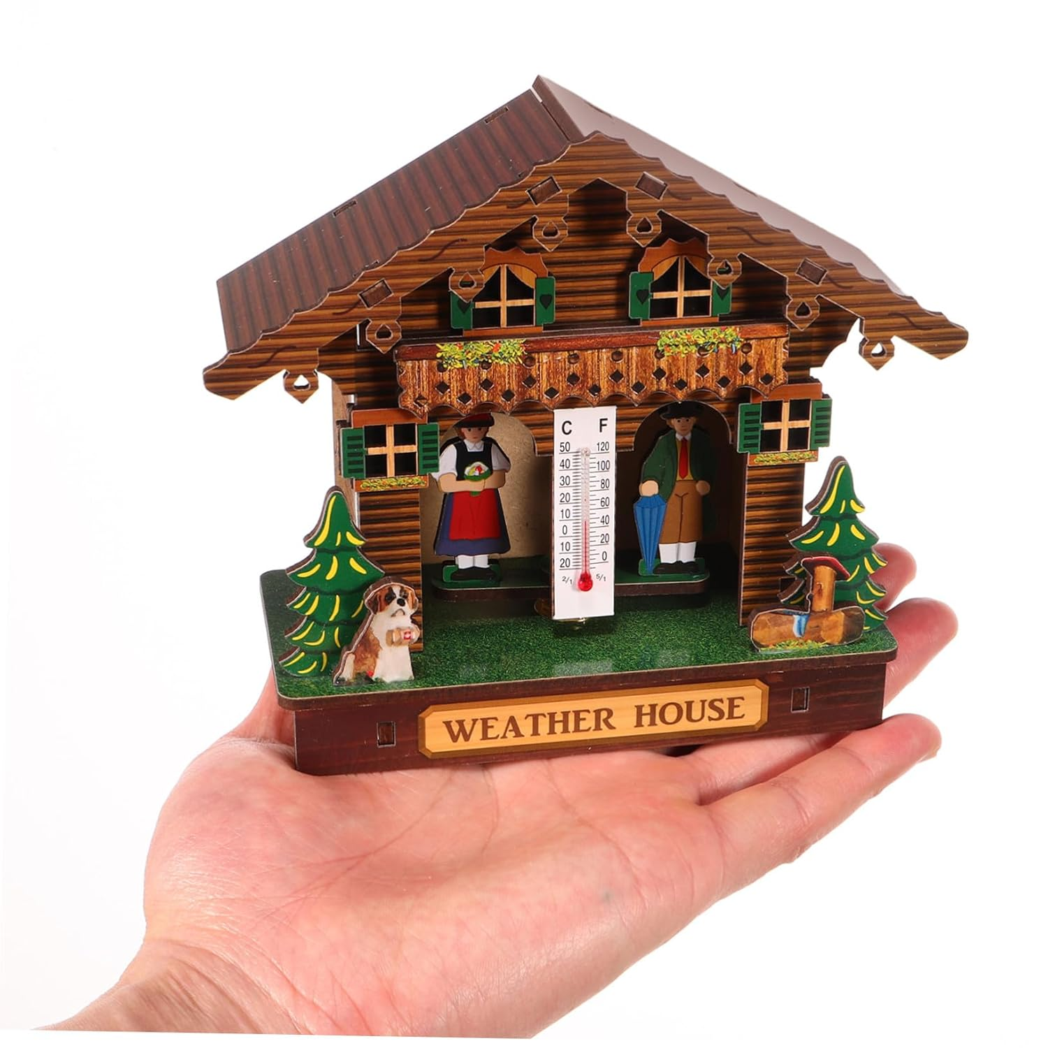 Weather House Wooden Barometer Wall Mount Hygrometer Thermometer Indoor Outdoor Temperature Humidity Monitor Stylish Home Decor Easy Battery Operation Accurate Readings image number 6