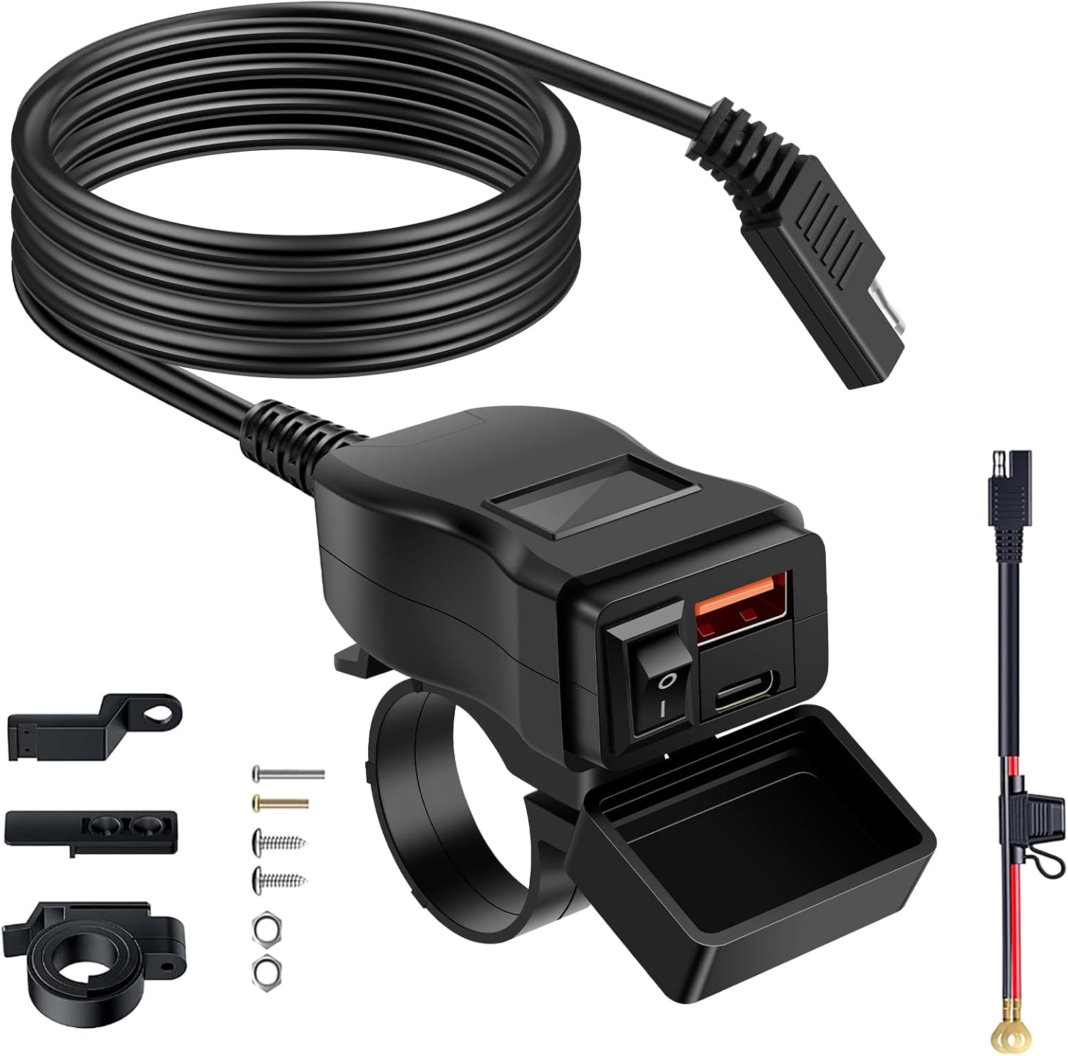 CCJZBCAU Motorcycle USB Charger Waterproof SAE to USB Motorcycle Charger Double USB Type C PD and Quick Charge 3.0 Motorcycle Phone Charger Handlebar Mount with Voltmeter and On/Off Switch for Phone image number 5