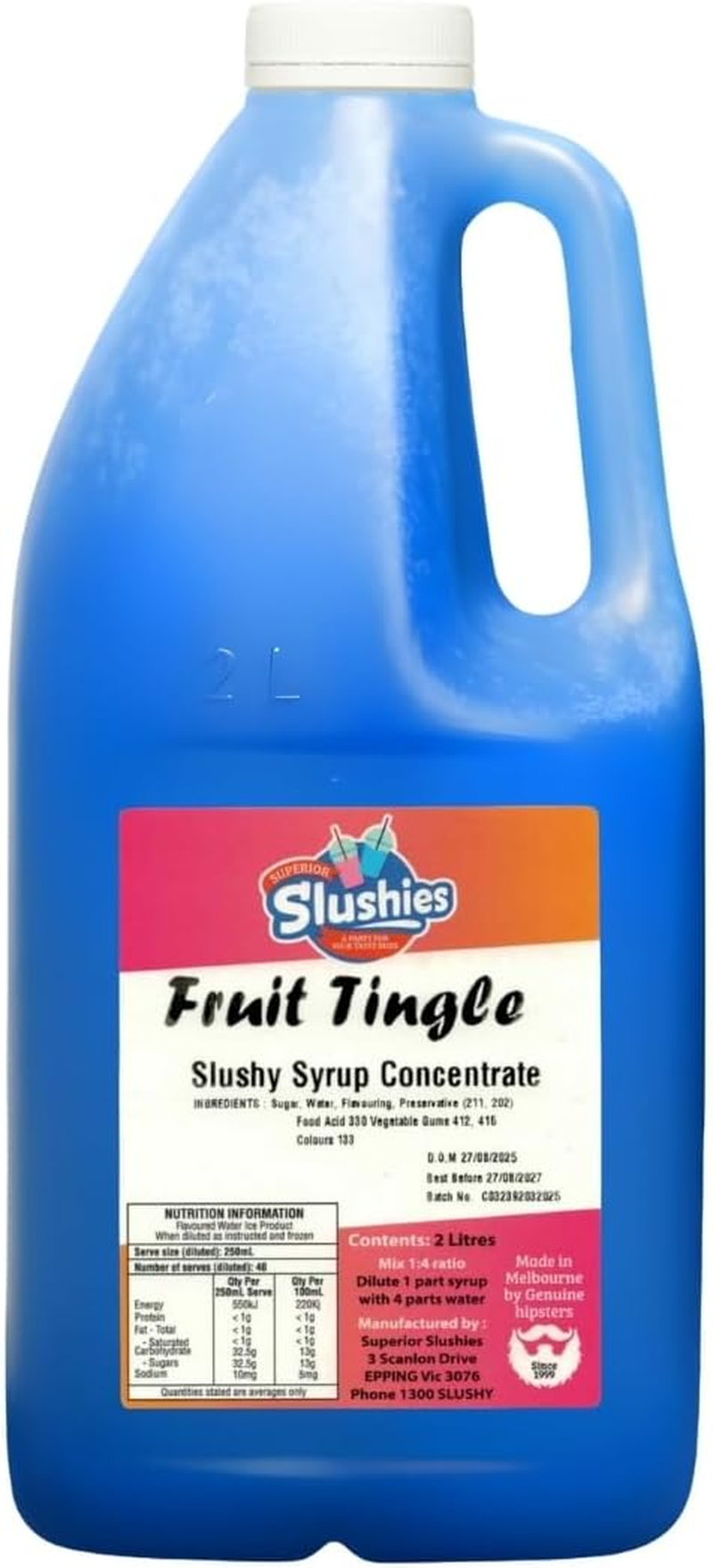 Superior Slushies Fruit Tingle Slushy Syrup Concentrate &ndash; Tangy & Sweet Mixed Berry Flavour &ndash; Premium Mix for Frozen Drink & Slushy Machines &ndash; 2L Bottle