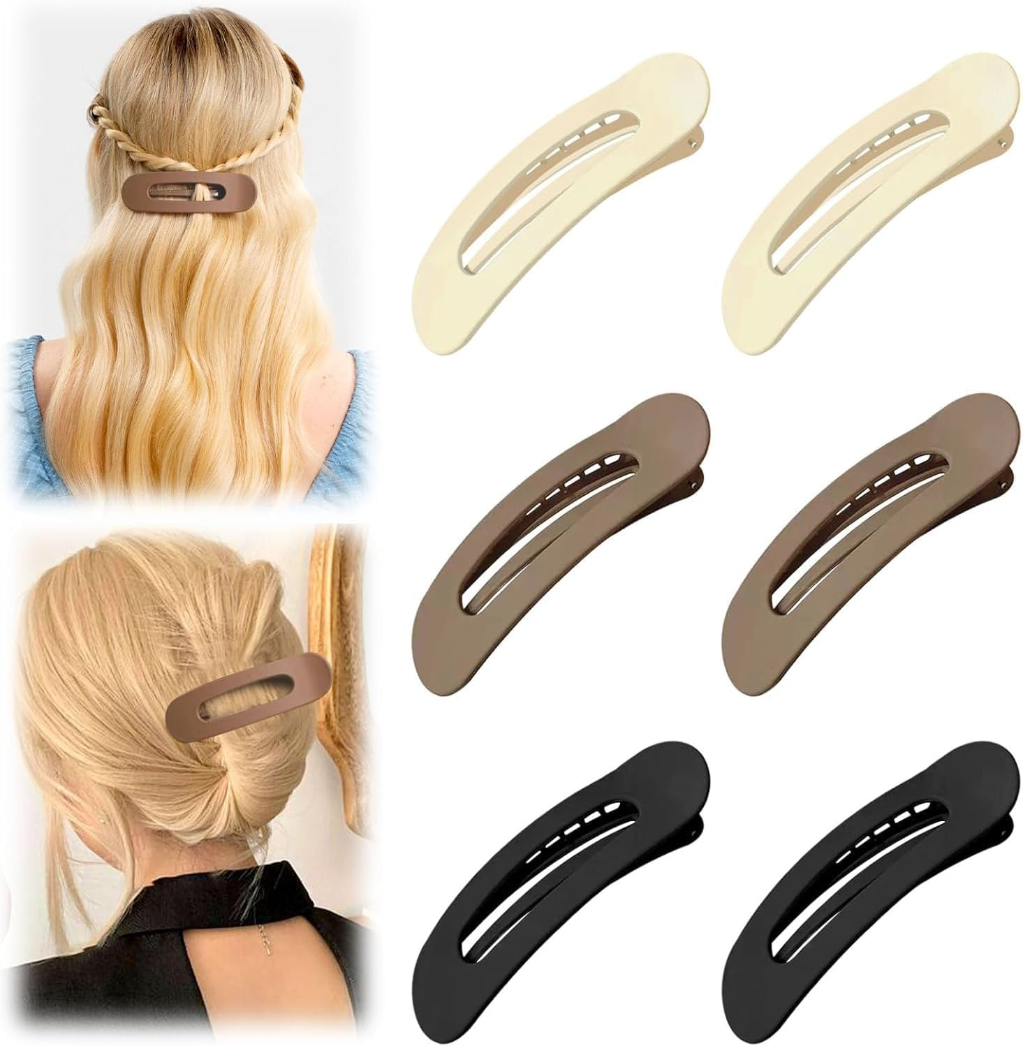 French Concord Lay Flat Claw Clips, 6Pcs French Concord Flat Hair Clips,French Flat Hair Clips Curved Claw Clips