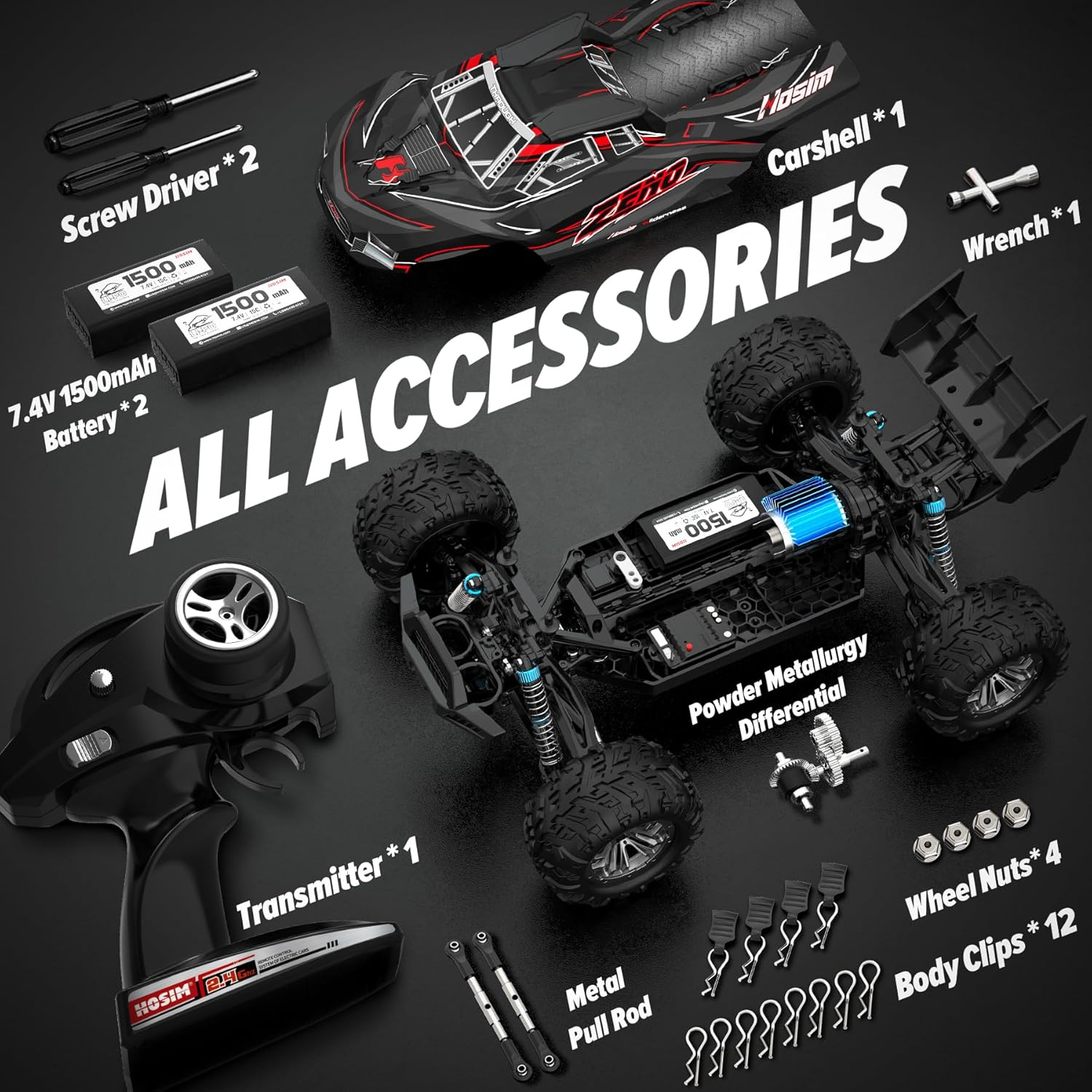 Hosim 1:10 RC Cas for Adults and Kids, High Speed Large RC Truck 48+ KMH, 4X4 Off-Road All Terrains Waterproof Remote Control Car, Hobby Grade Fast Racing Toy Gift Monster Trucks image number 3