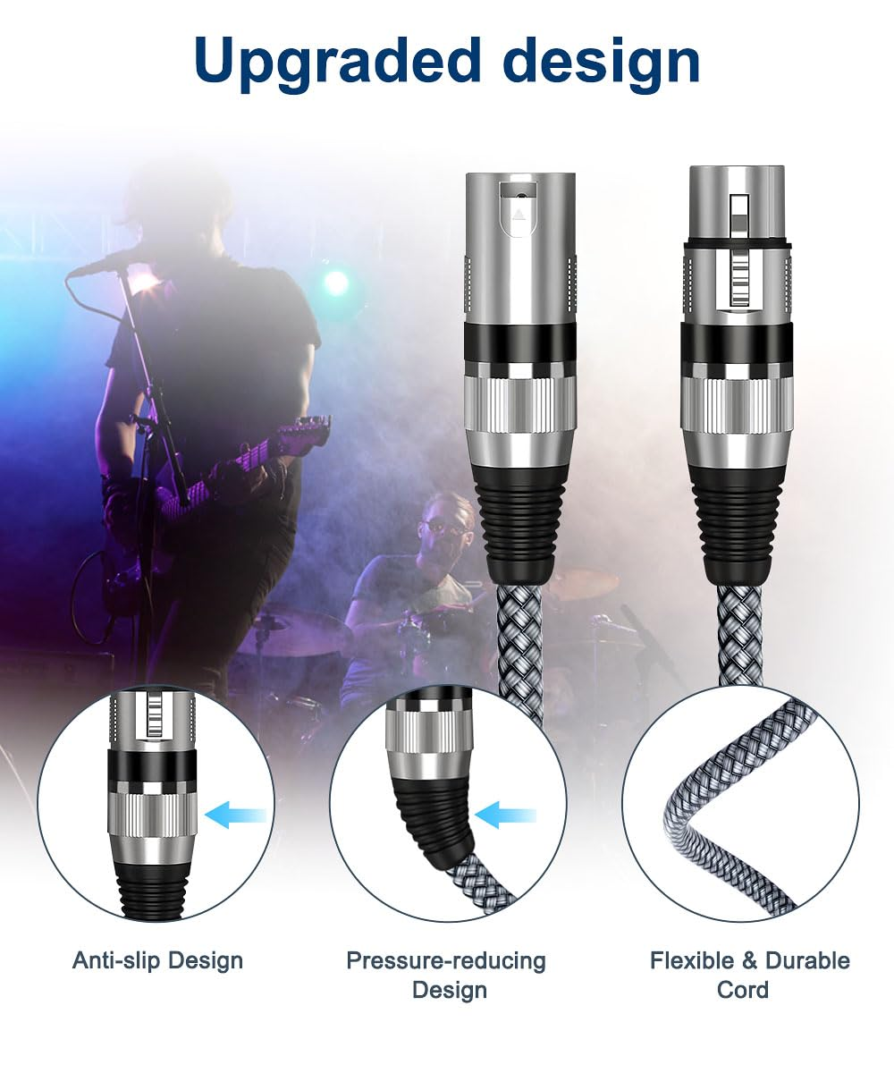 Elebase XLR Microphone Cable 1M 2Pack,Xlr Male to XLR Female Mic Cord,3-Pin Balanced Shielded Cables Wire,For Amplifier Mixer,Recording Studio,Speaker Systems,Foot,Ft image number 4