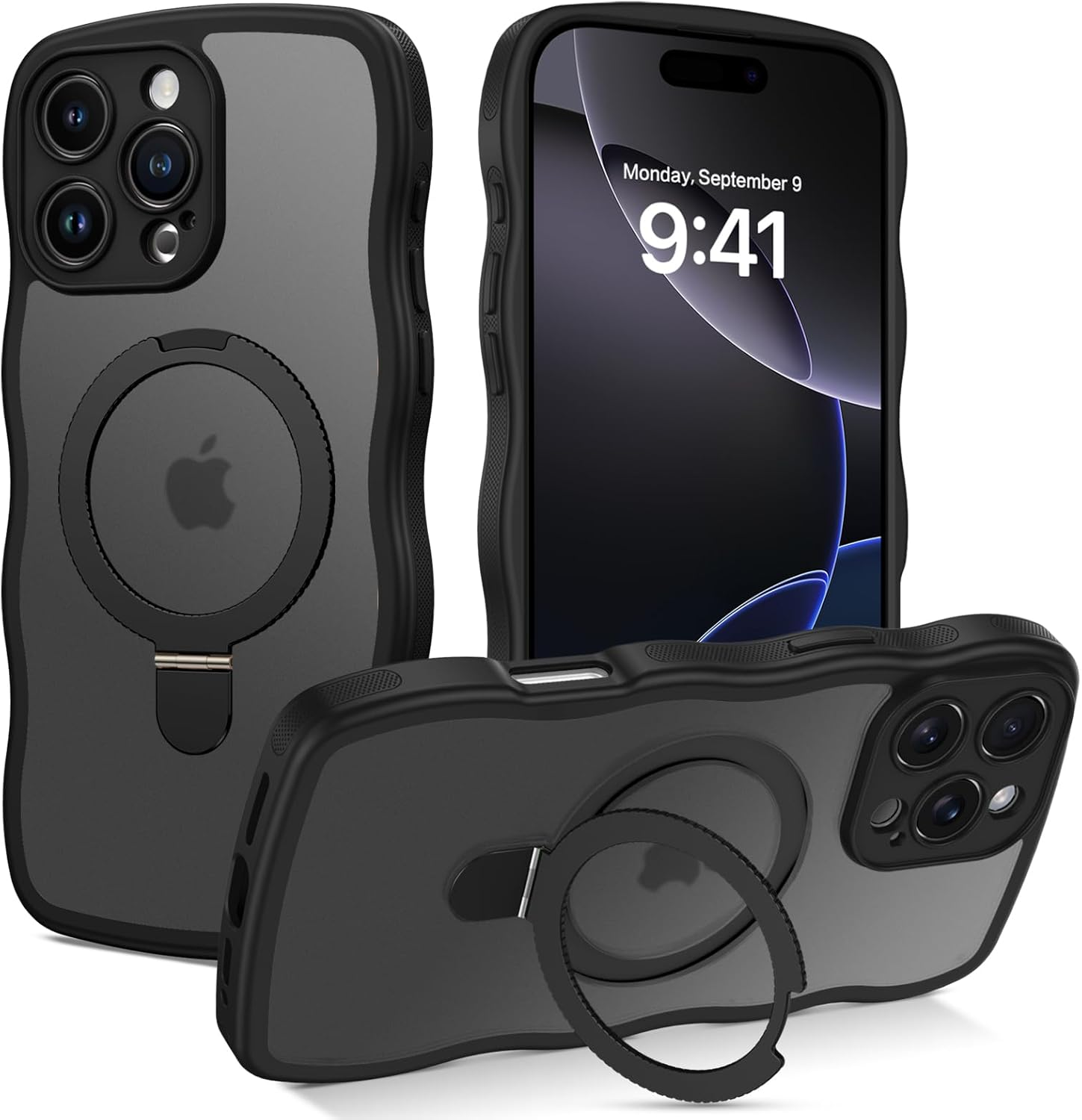 Gaobao Magnetic for Iphone 16 Pro Case, [Compatible with Mag Safe], Cute Curly Wave Frame Matte Back Protective Phone Case Cover with Invisible Kickstand for Iphone 16 Pro 6.3'', Desert Titanium Gold